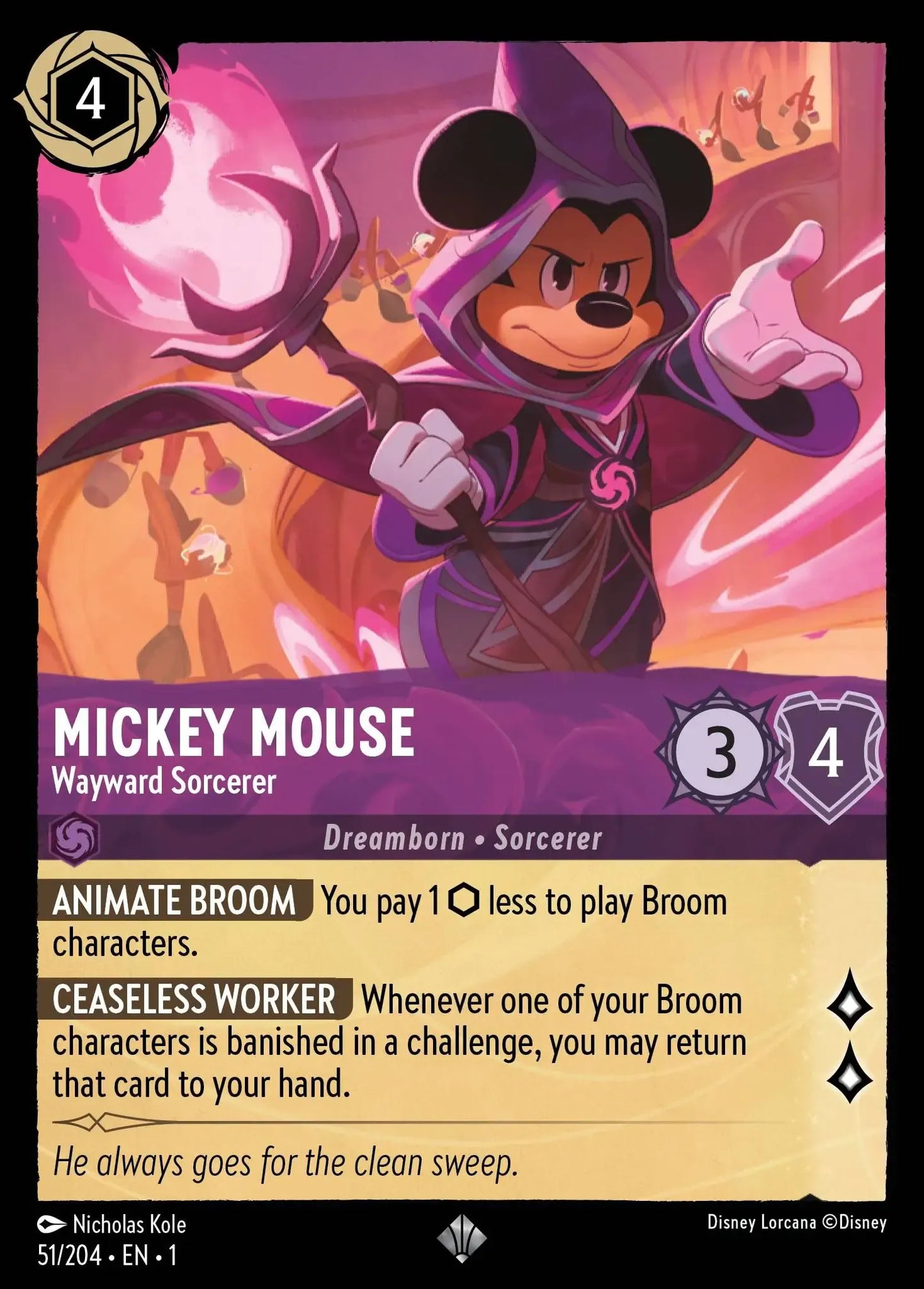 (051) Lorcana The First Chapter Single: Mickey Mouse - Wayward Sorcerer (V.1) Super Rare
