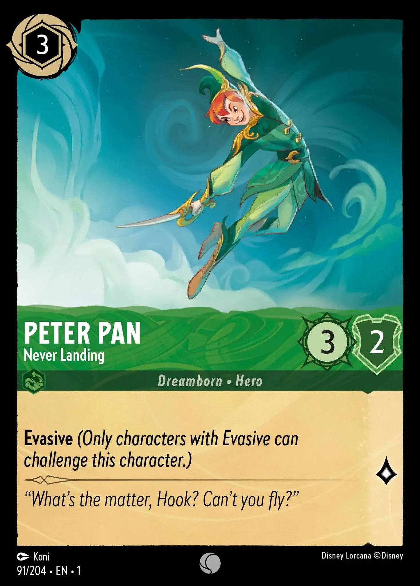 (091) Lorcana The First Chapter Single: Peter Pan - Never Landing Holo Common