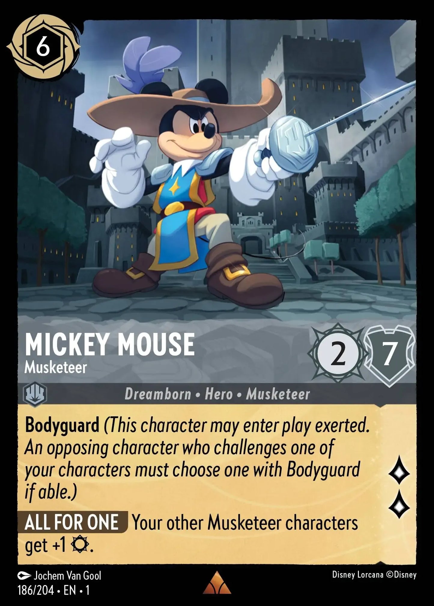 (186) Lorcana The First Chapter Single: Mickey Mouse - Musketeer Holo Rare