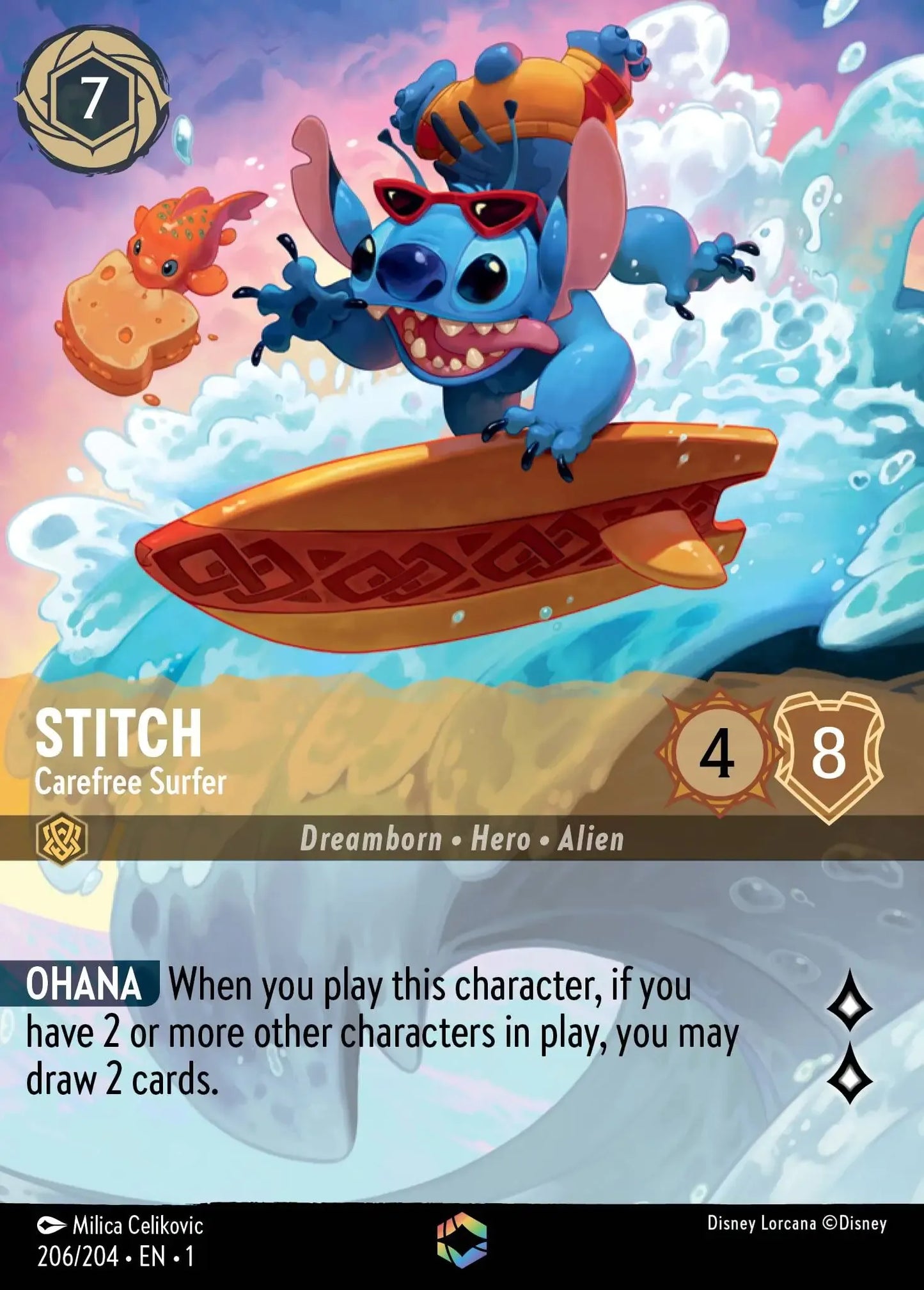 (206) Lorcana The First Chapter Single: Stitch - Carefree Surfer (V.2) Enchanted