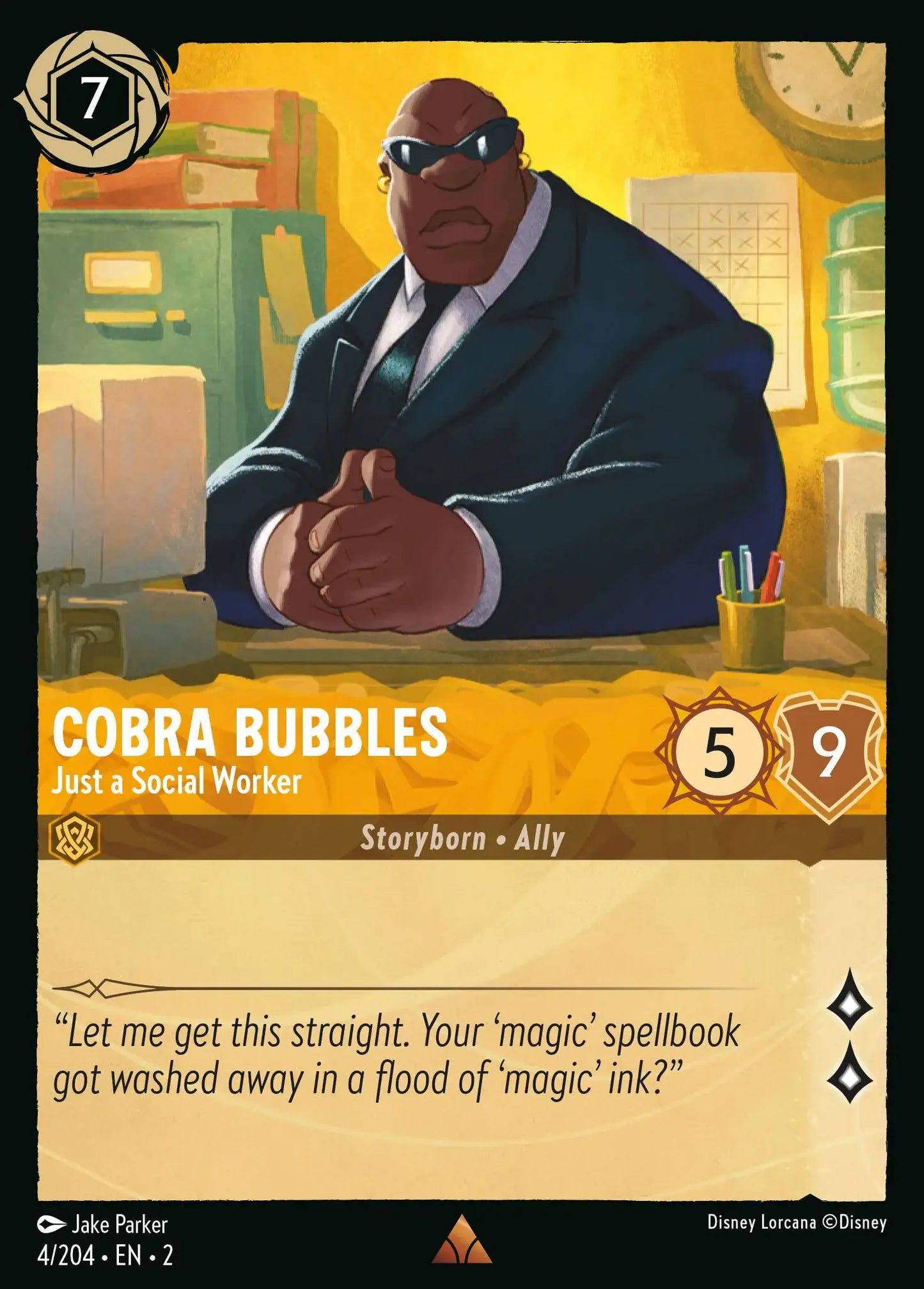 (004) Lorcana Rise of the Floodborn Single: Cobra Bubbles - Just a Social Worker Holo Rare