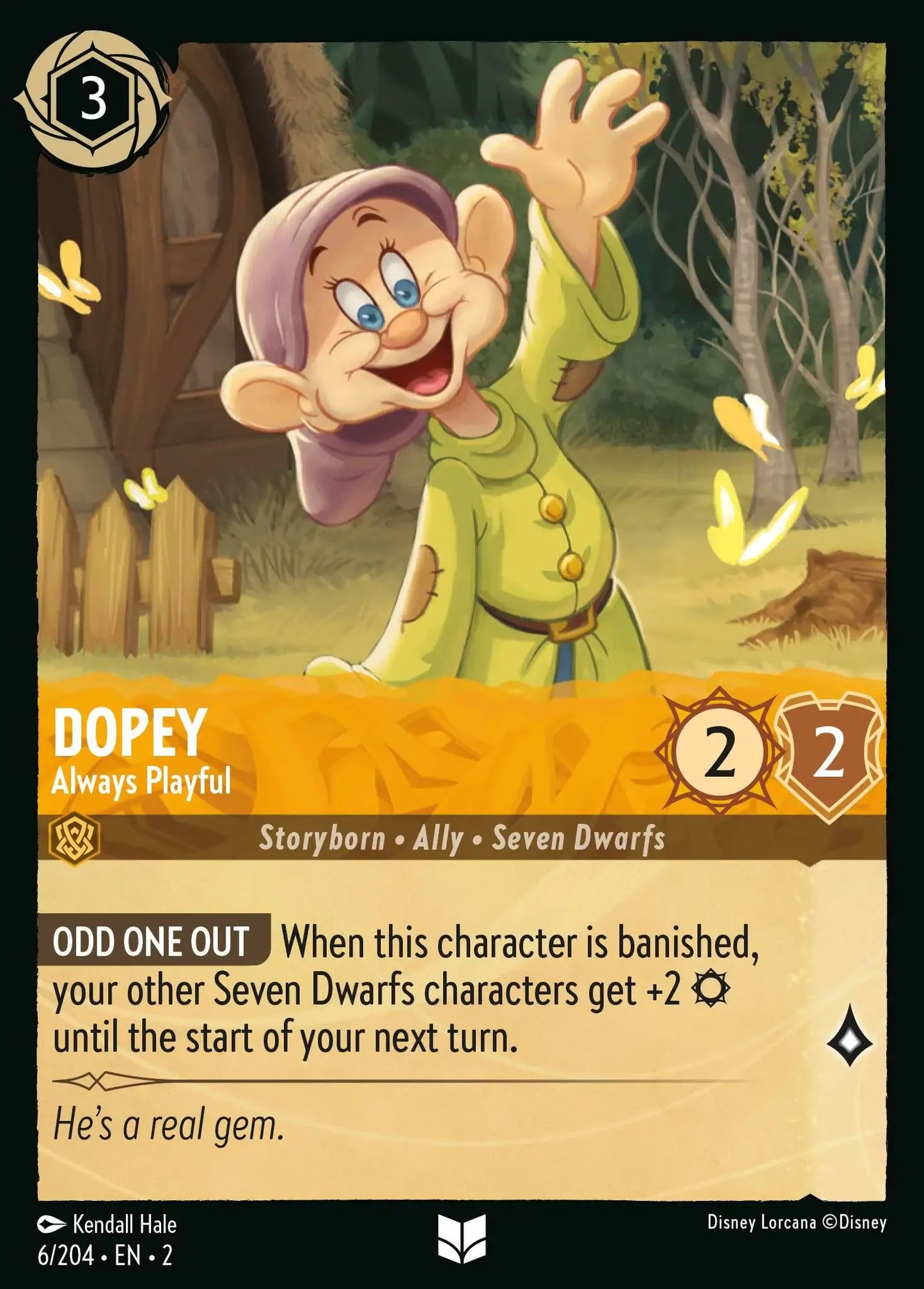 (006) Lorcana Rise of the Floodborn Single: Dopey - Always Playful Holo Uncommon