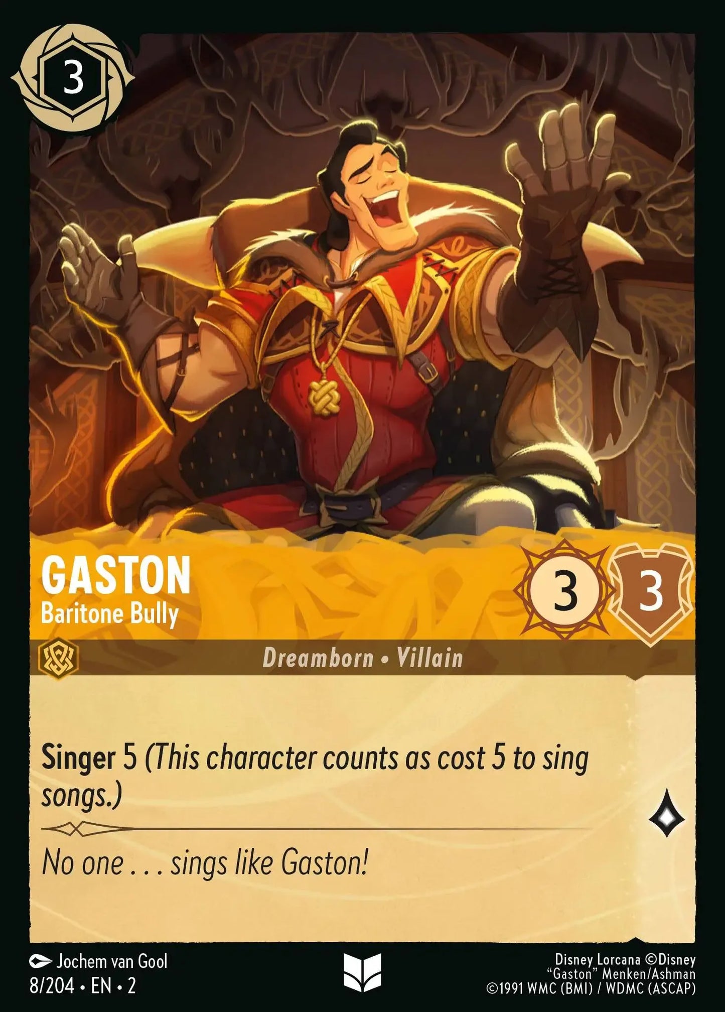 (008) Lorcana Rise of the Floodborn Single: Gaston - Baritone Bully Uncommon