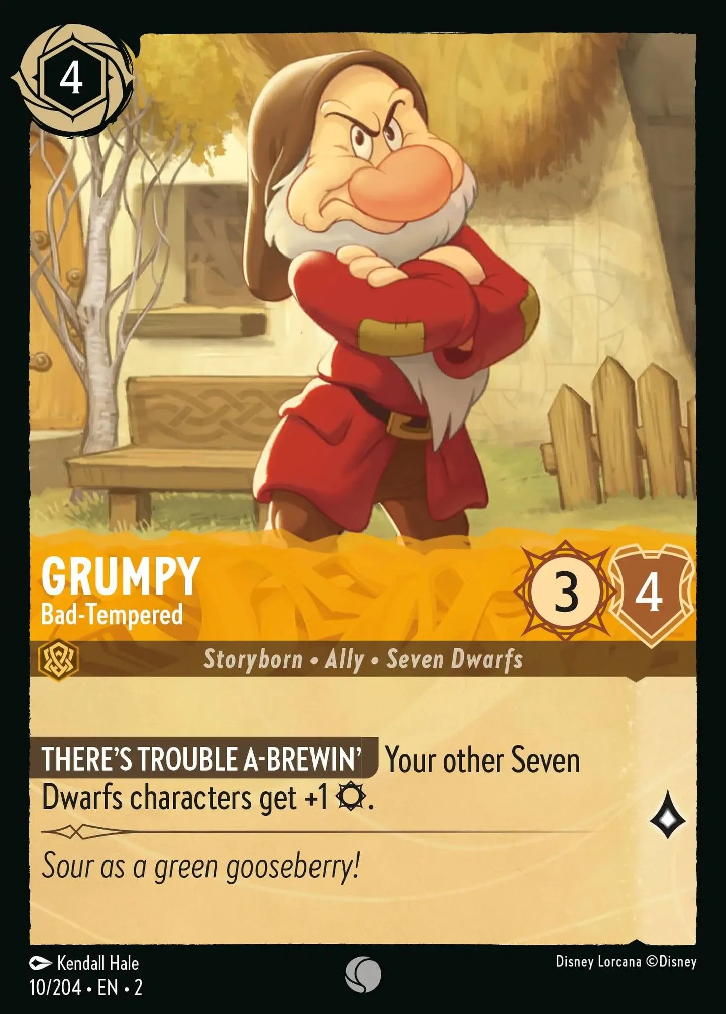(010) Lorcana Rise of the Floodborn Single: Grumpy - Bad-Tempered Holo Common