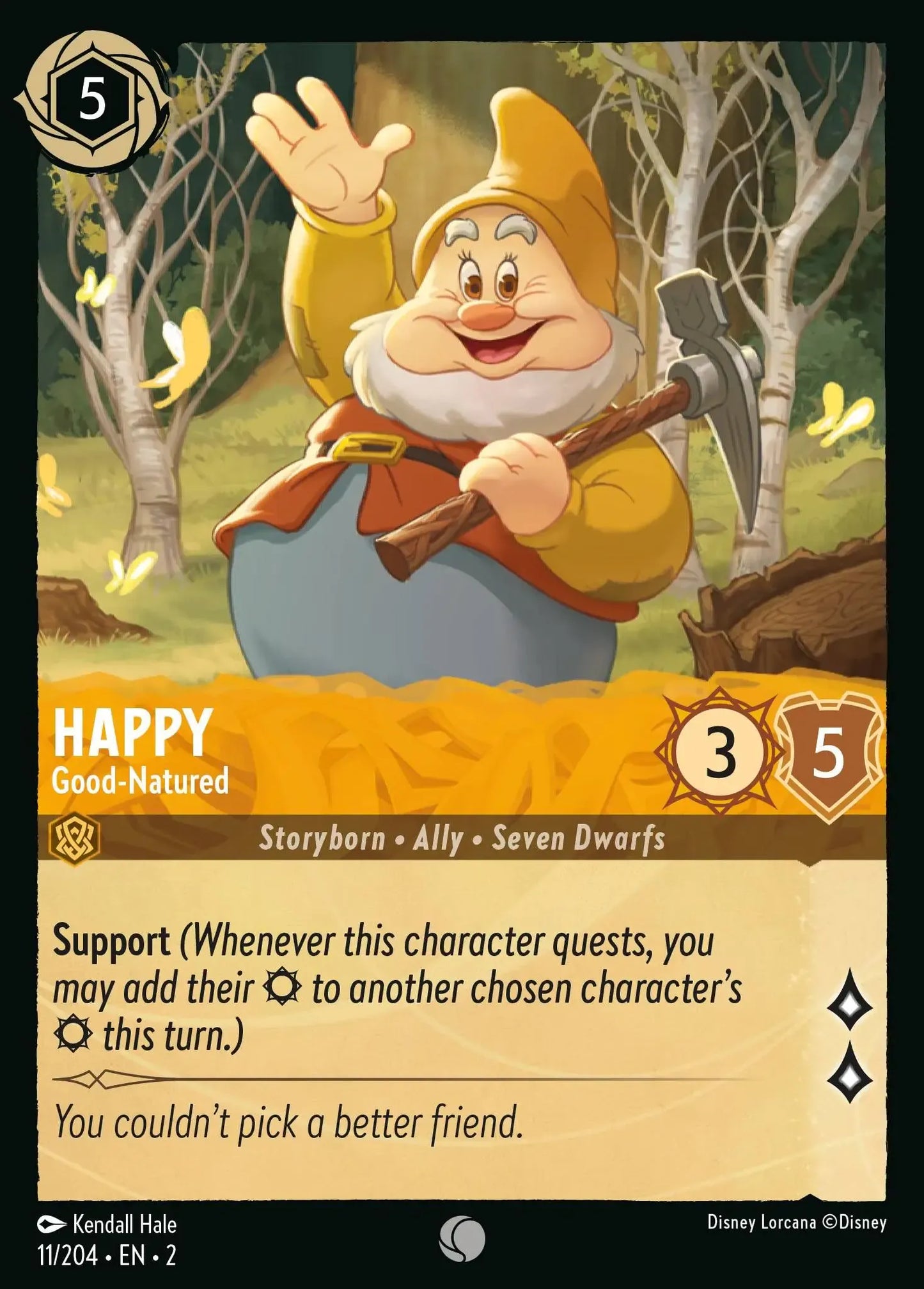 (011) Lorcana Rise of the Floodborn Single: Happy - Good-Natured Holo Common