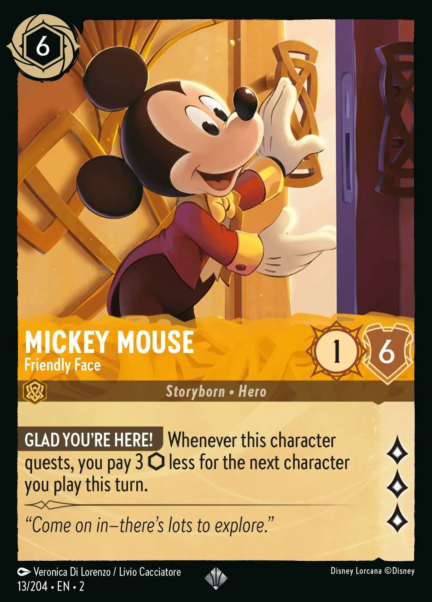 (013) Lorcana Rise of the Floodborn Single: Mickey Mouse - Friendly Face Holo Super Rare