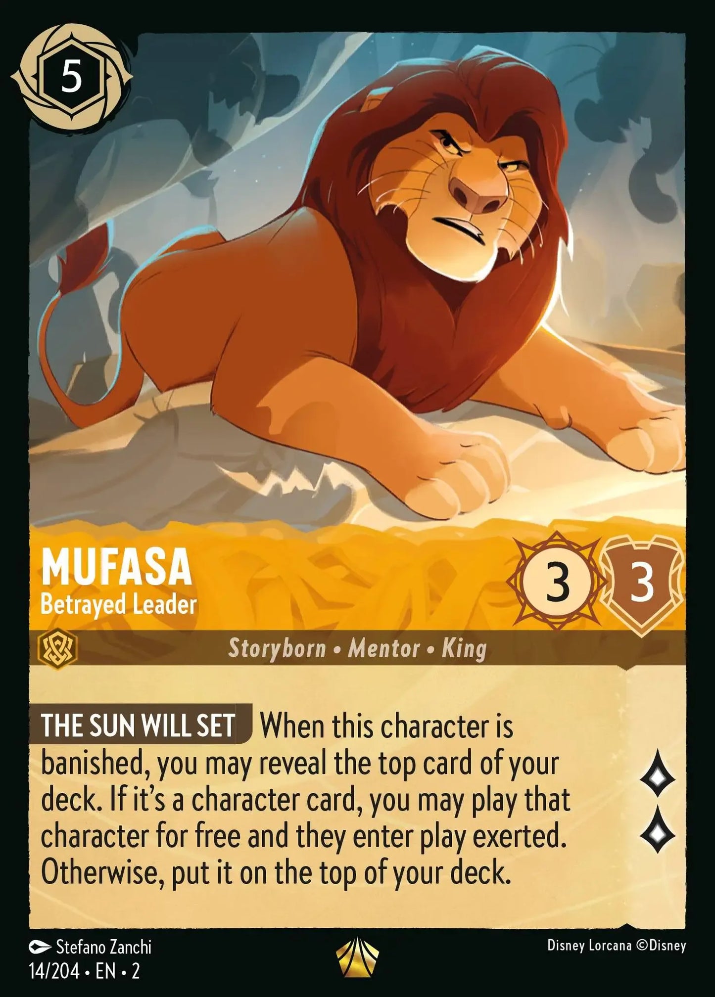 (014) Lorcana Rise of the Floodborn Single: Mufasa - Betrayed Leader Legendary