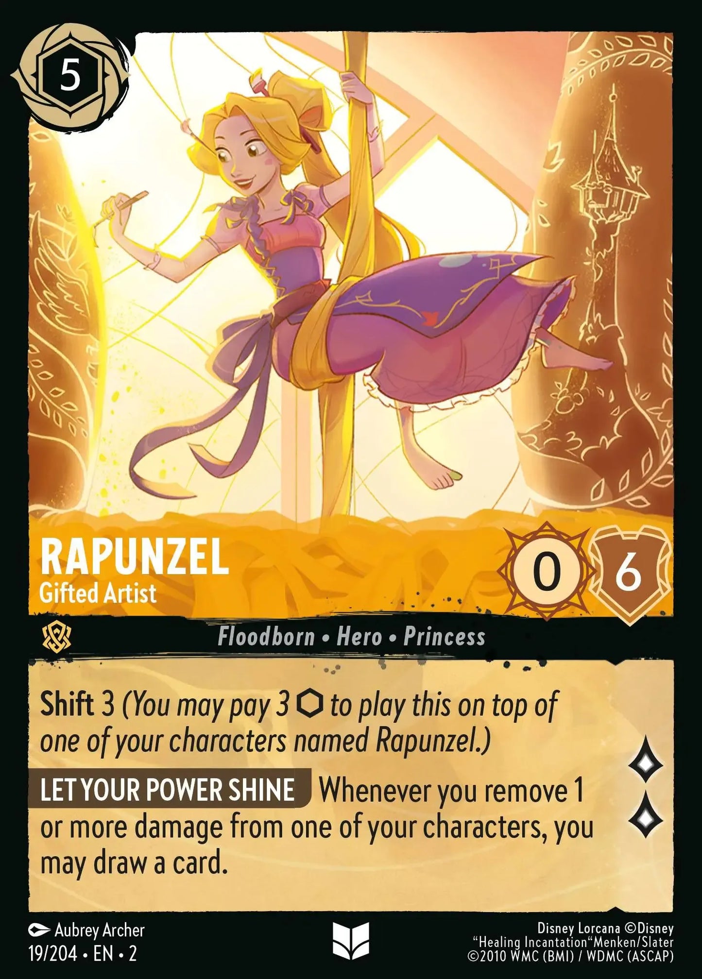 (019) Lorcana Rise of the Floodborn Single: Rapunzel - Gifted Artist Holo Uncommon