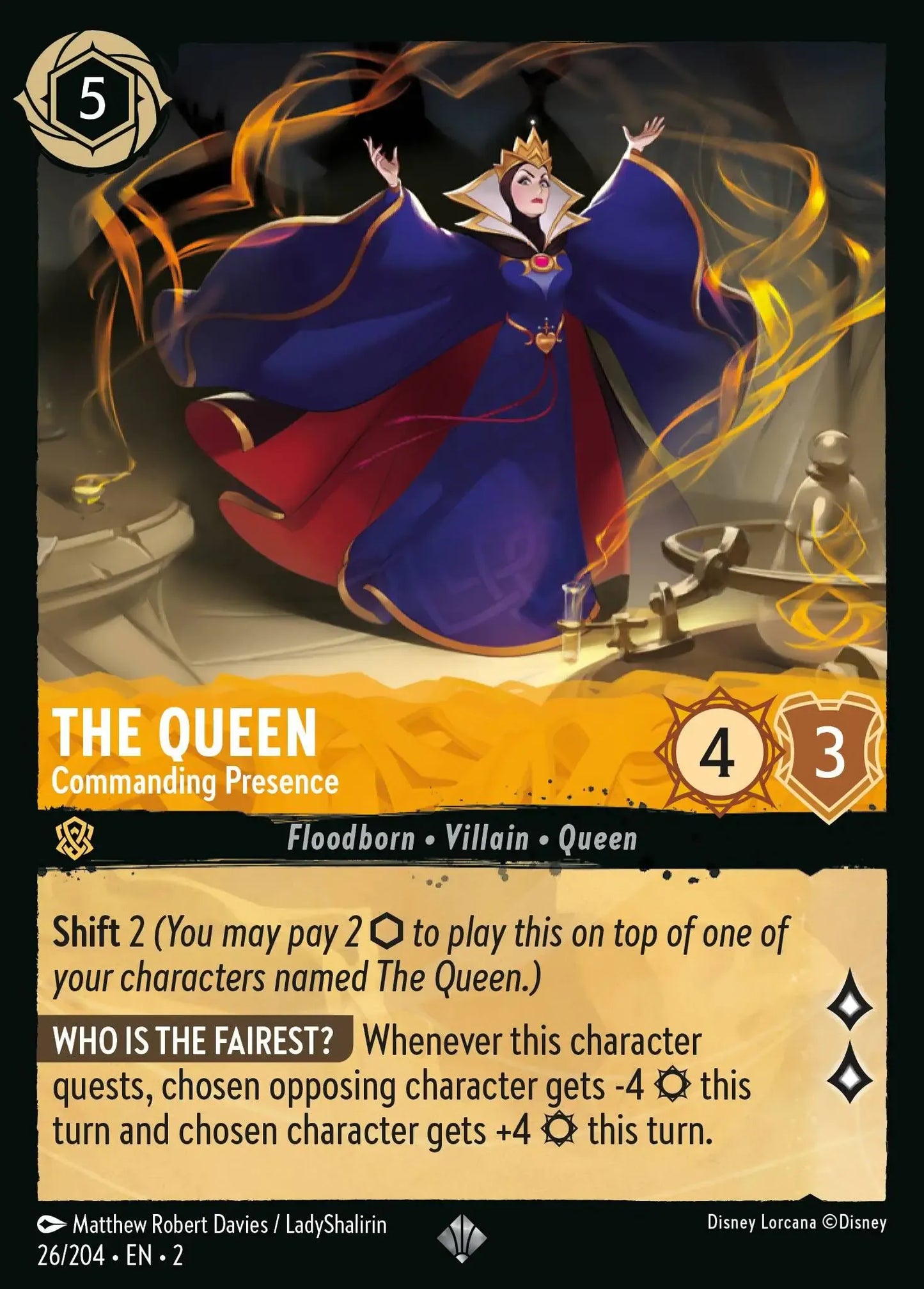 (026) Lorcana Rise of the Floodborn Single: The Queen - Commanding Presence Holo Super Rare