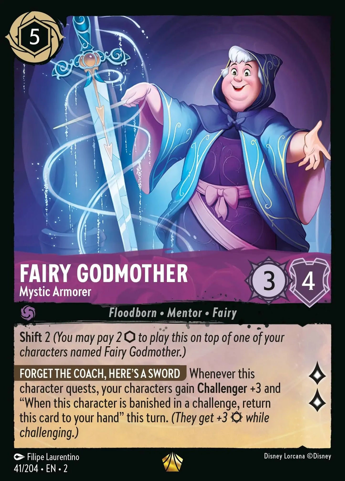 (041) Lorcana Rise of the Floodborn Single: Fairy Godmother - Mystic Armorer Holo Legendary