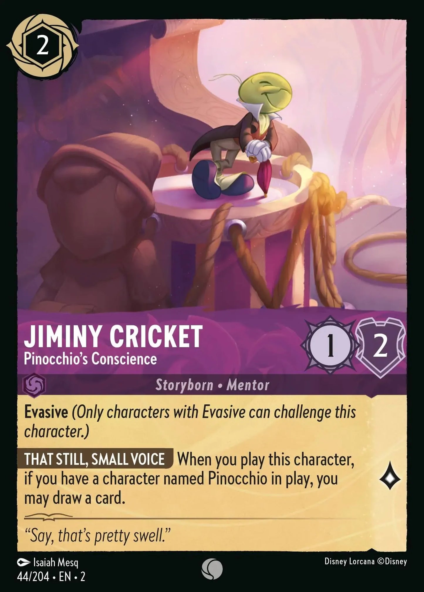 (044) Lorcana Rise of the Floodborn Single: Jiminy Cricket - Pinocchio's Conscience Holo Common