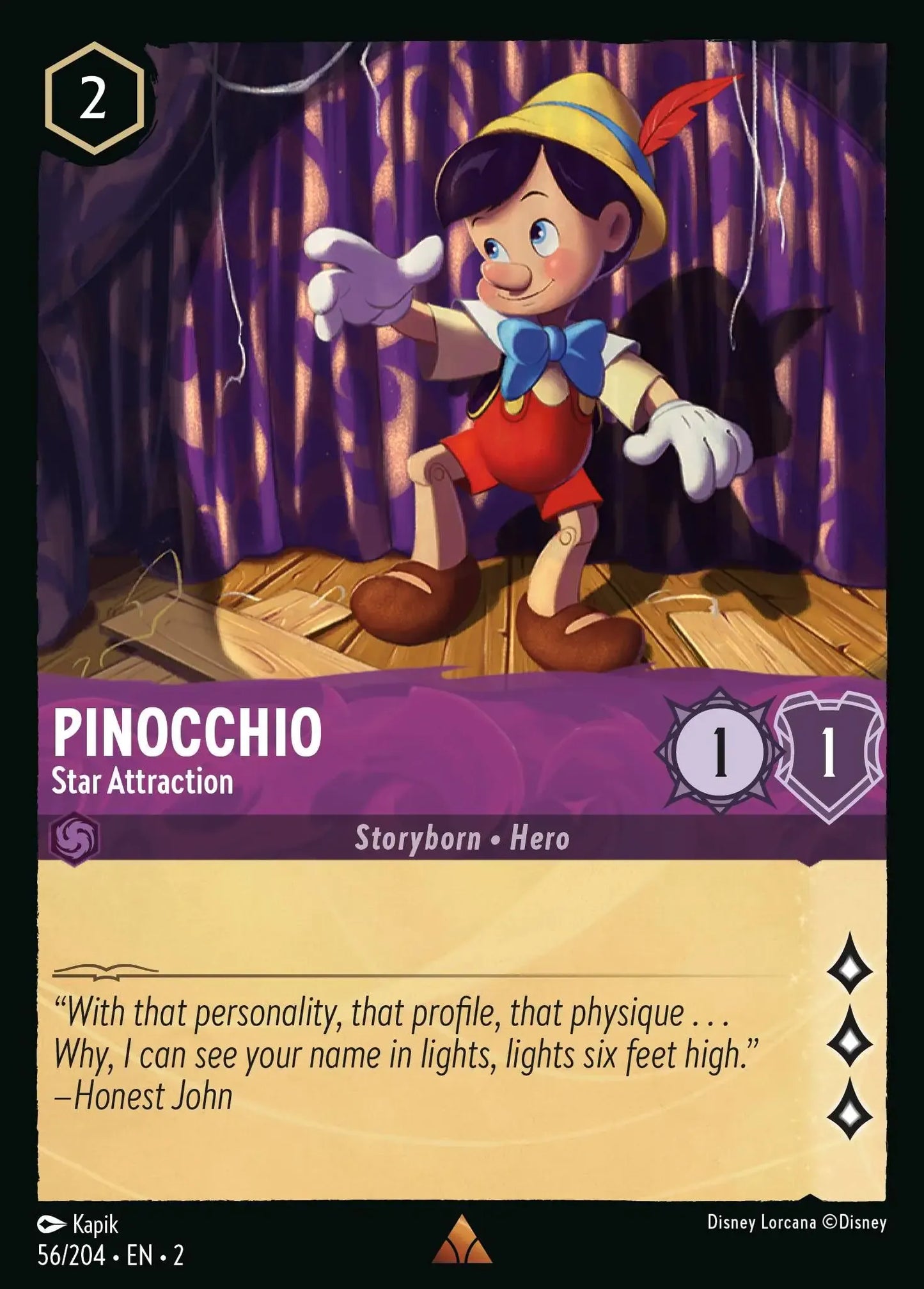 (056) Lorcana Rise of the Floodborn Single: Pinocchio - Star Attraction Rare