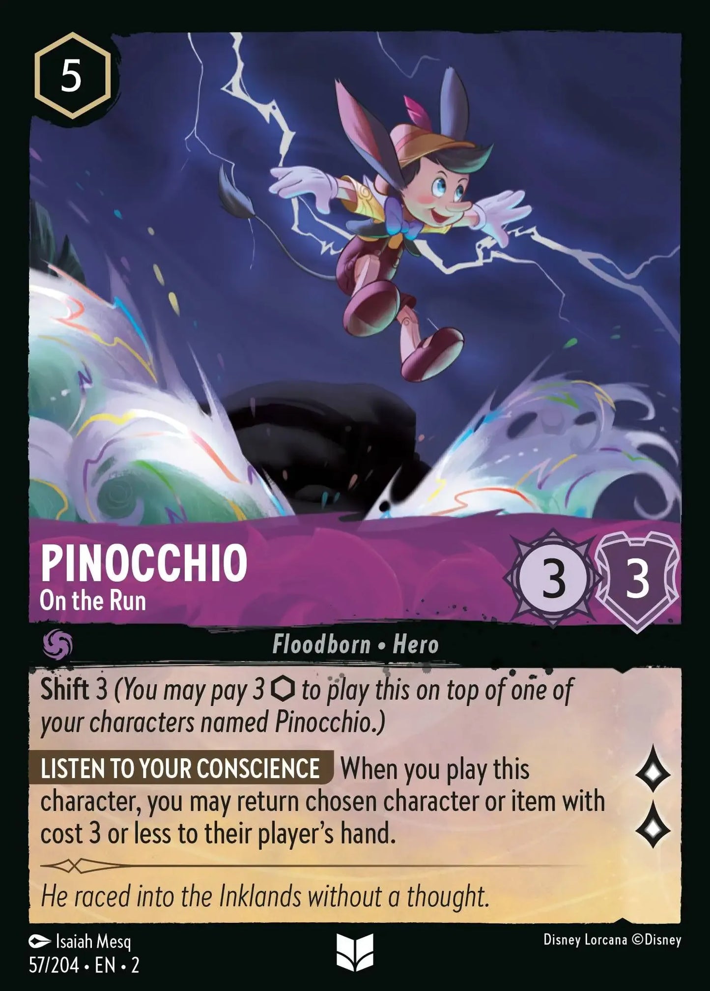 (057) Lorcana Rise of the Floodborn Single: Pinocchio - On the Run Uncommon