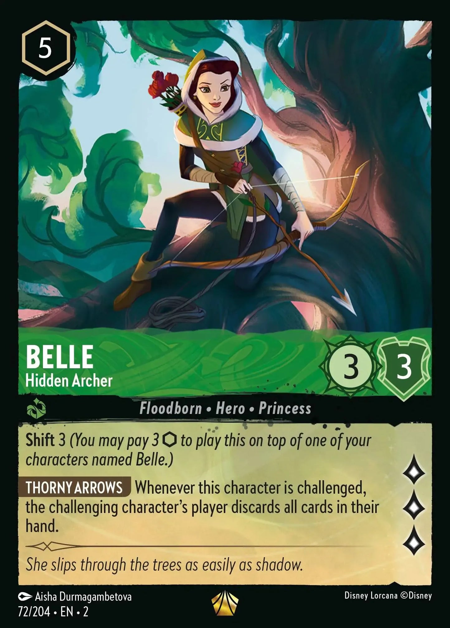 (072) Lorcana Rise of the Floodborn Single: Belle - Hidden Archer Holo Legendary