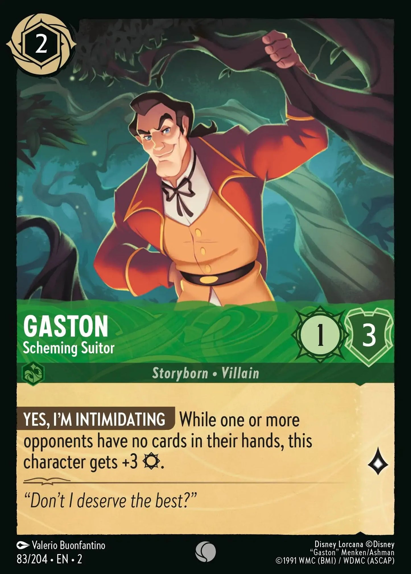 (083) Lorcana Rise of the Floodborn Single: Gaston - Scheming Suitor Common