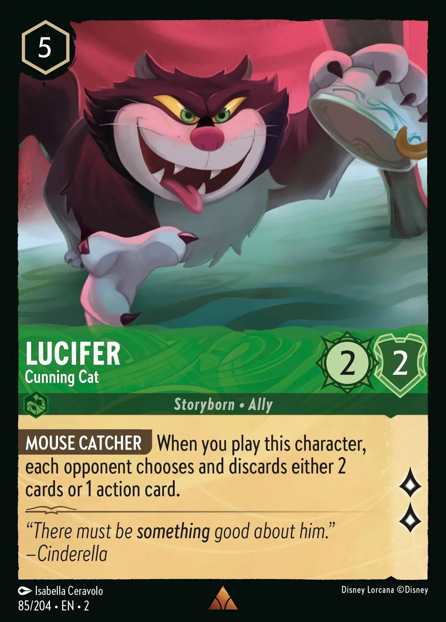 (085) Lorcana Rise of the Floodborn Single: Lucifer - Cunning Cat Holo Rare