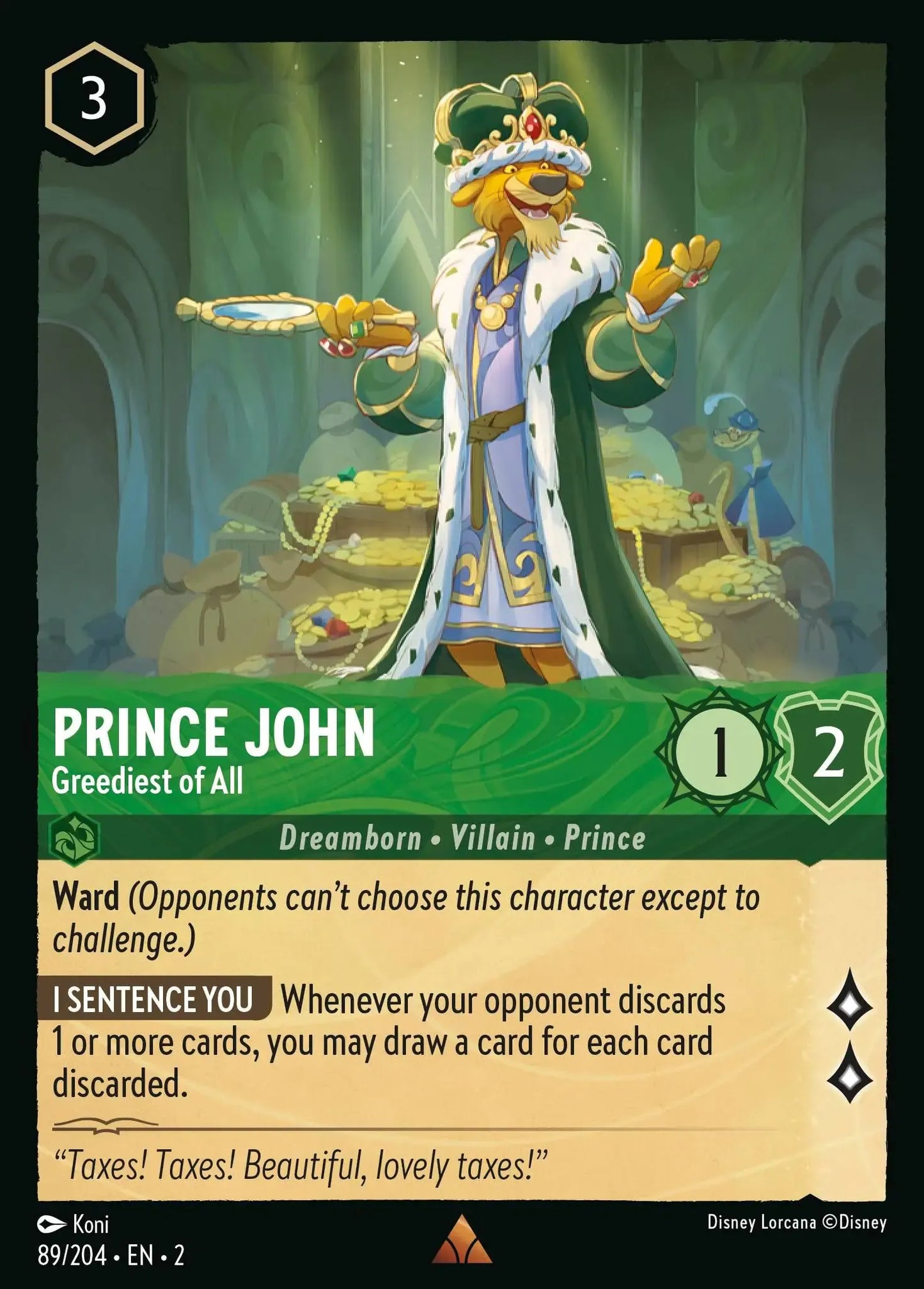 (089) Lorcana Rise of the Floodborn Single: Prince John - Greediest of All Rare