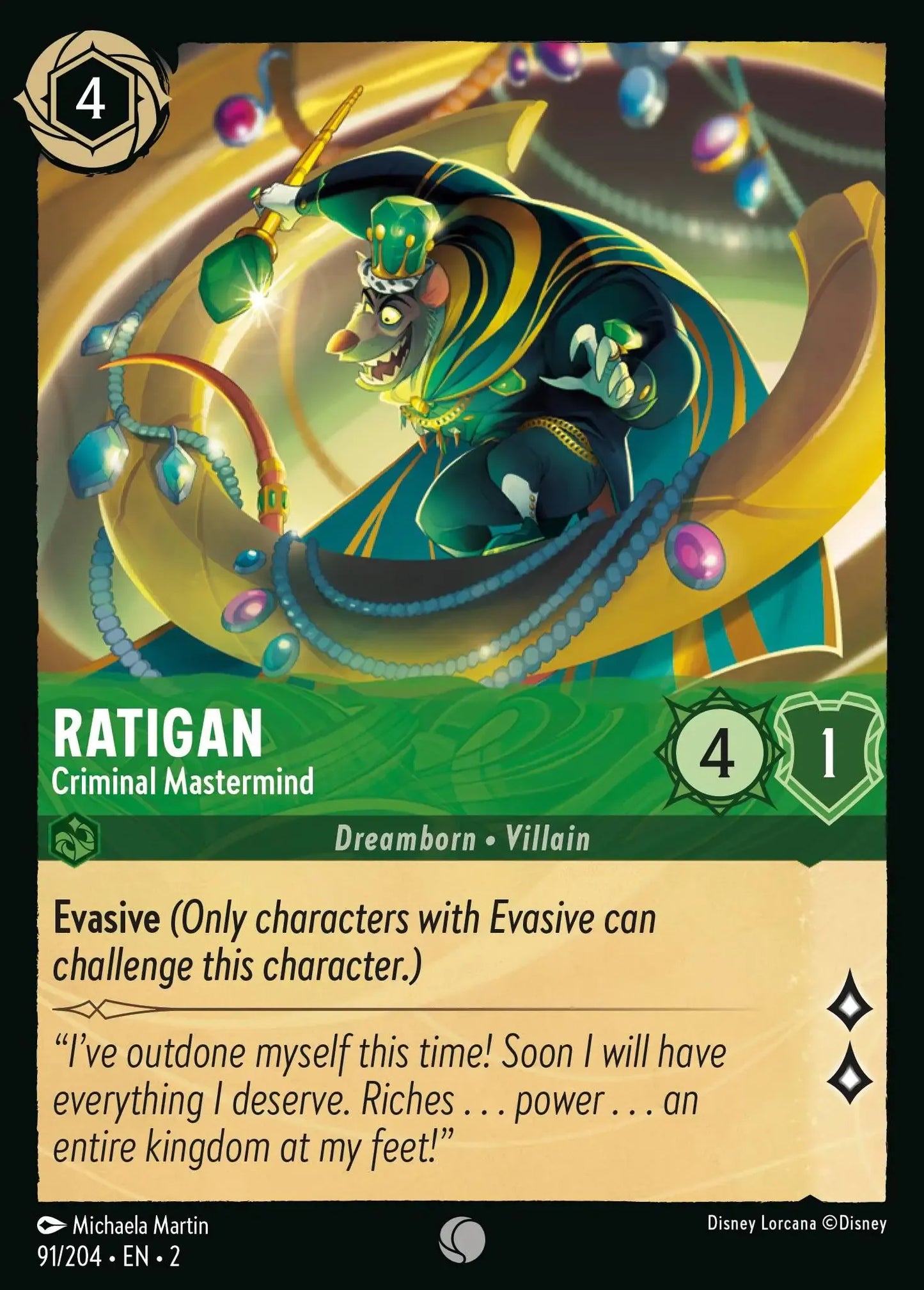 (091) Lorcana Rise of the Floodborn Single: Ratigan - Criminal Mastermind Holo Common