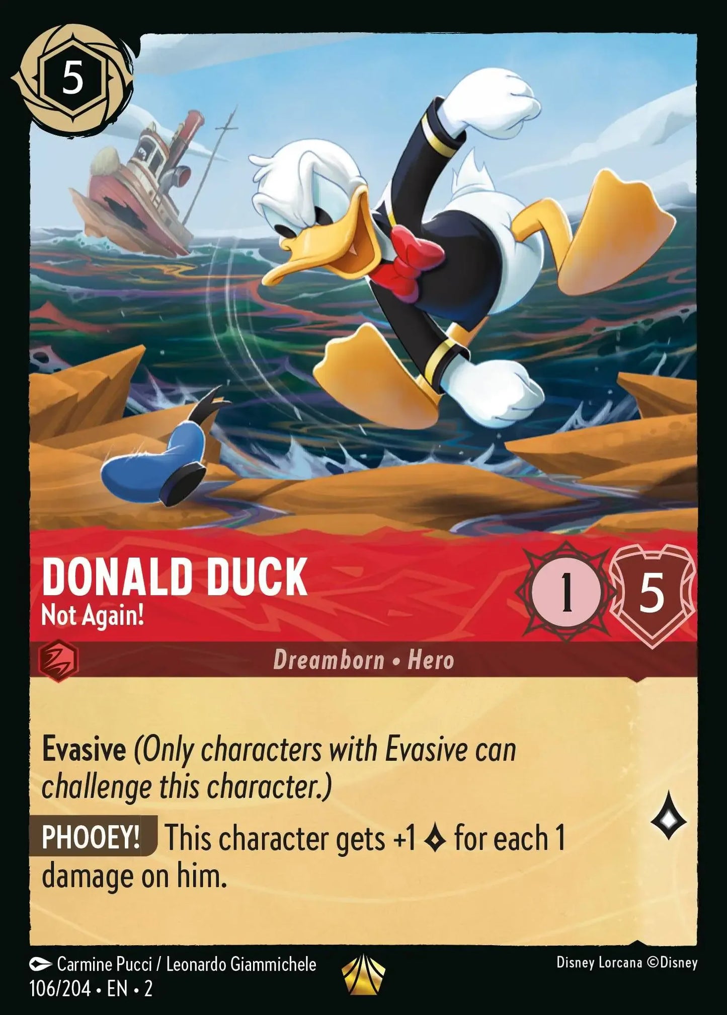 (106) Lorcana Rise of the Floodborn Single: Donald Duck - Not Again! Holo Legendary