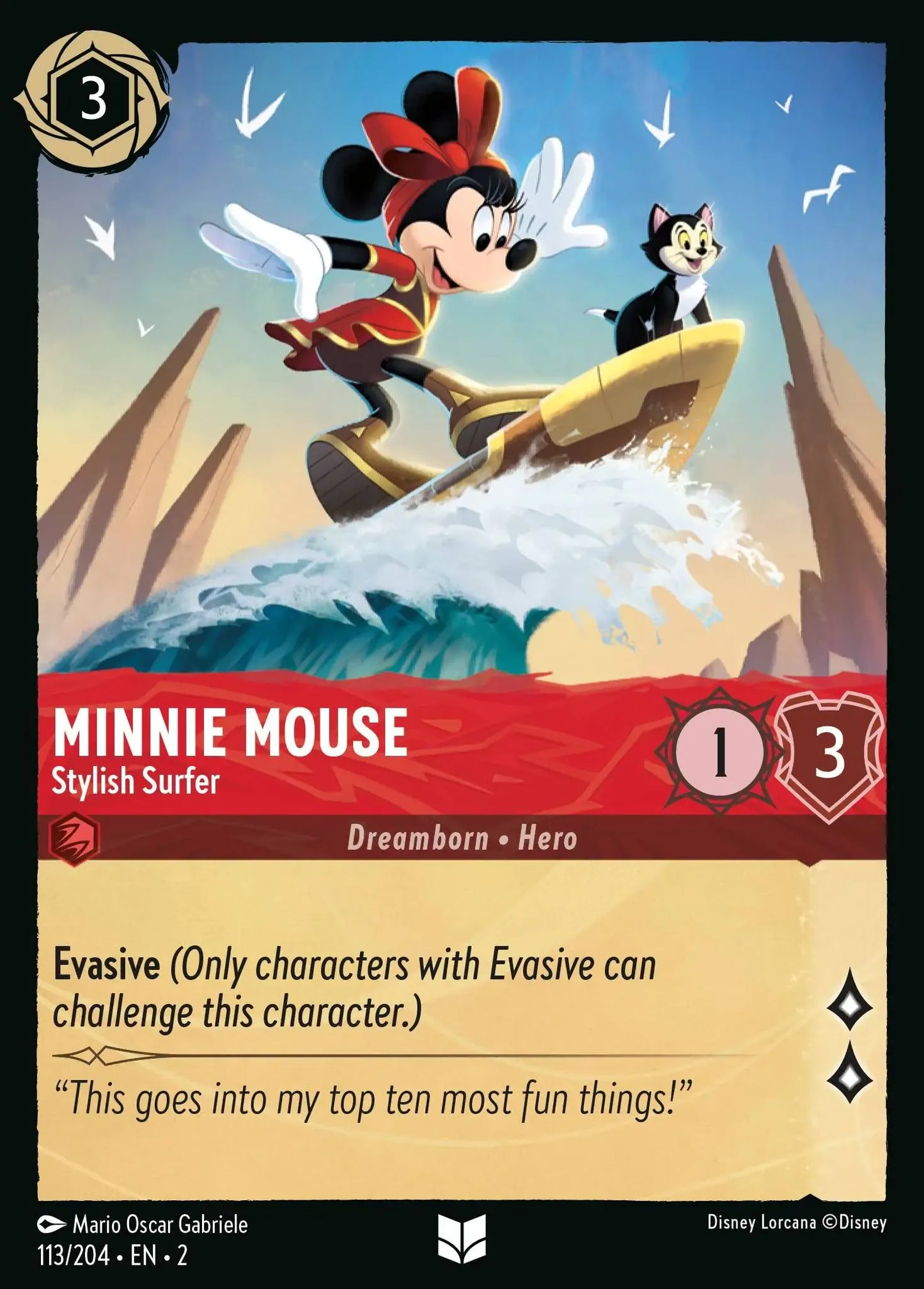 (113) Lorcana Rise of the Floodborn Single: Minnie Mouse - Stylish Surfer Holo Uncommon
