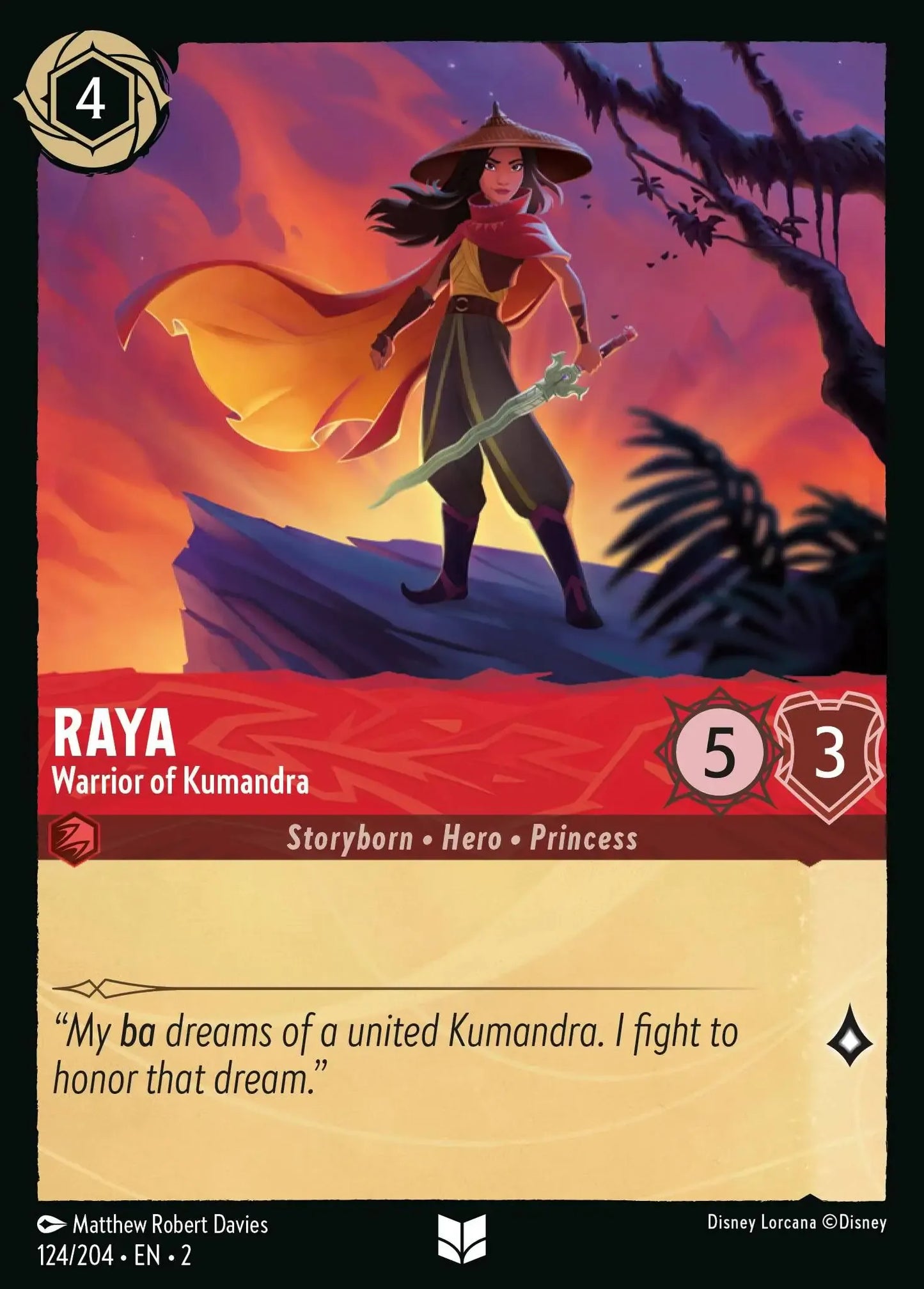 (124) Lorcana Rise of the Floodborn Single: Raya - Warrior of Kumandra Holo Uncommon