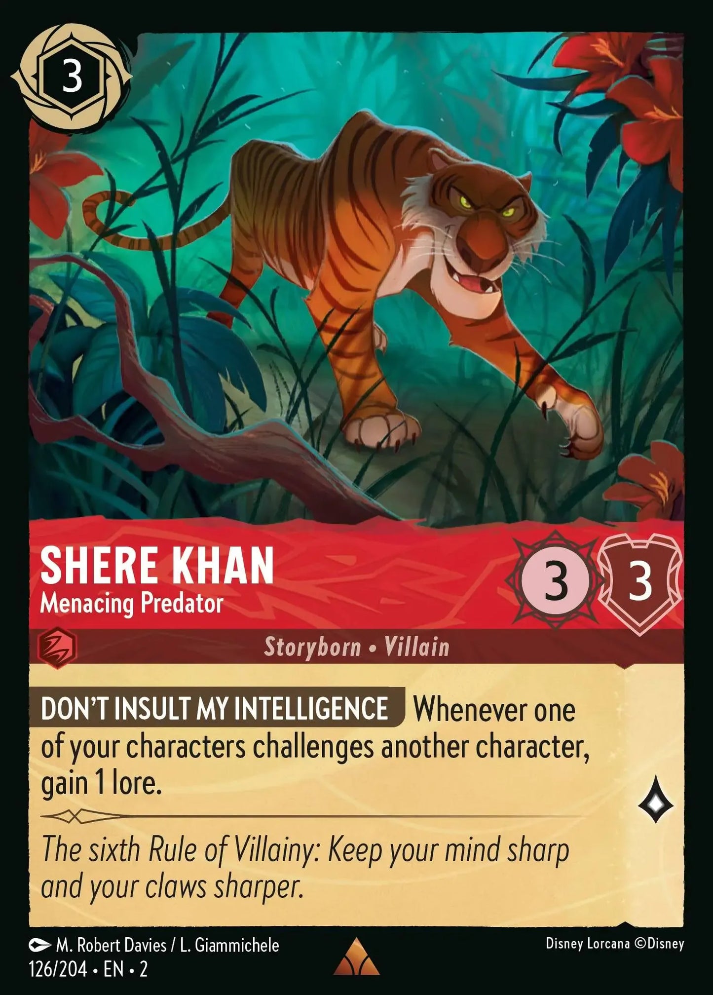 (126) Lorcana Rise of the Floodborn Single: Shere Khan - Menacing Predator (V.1) Holo Rare