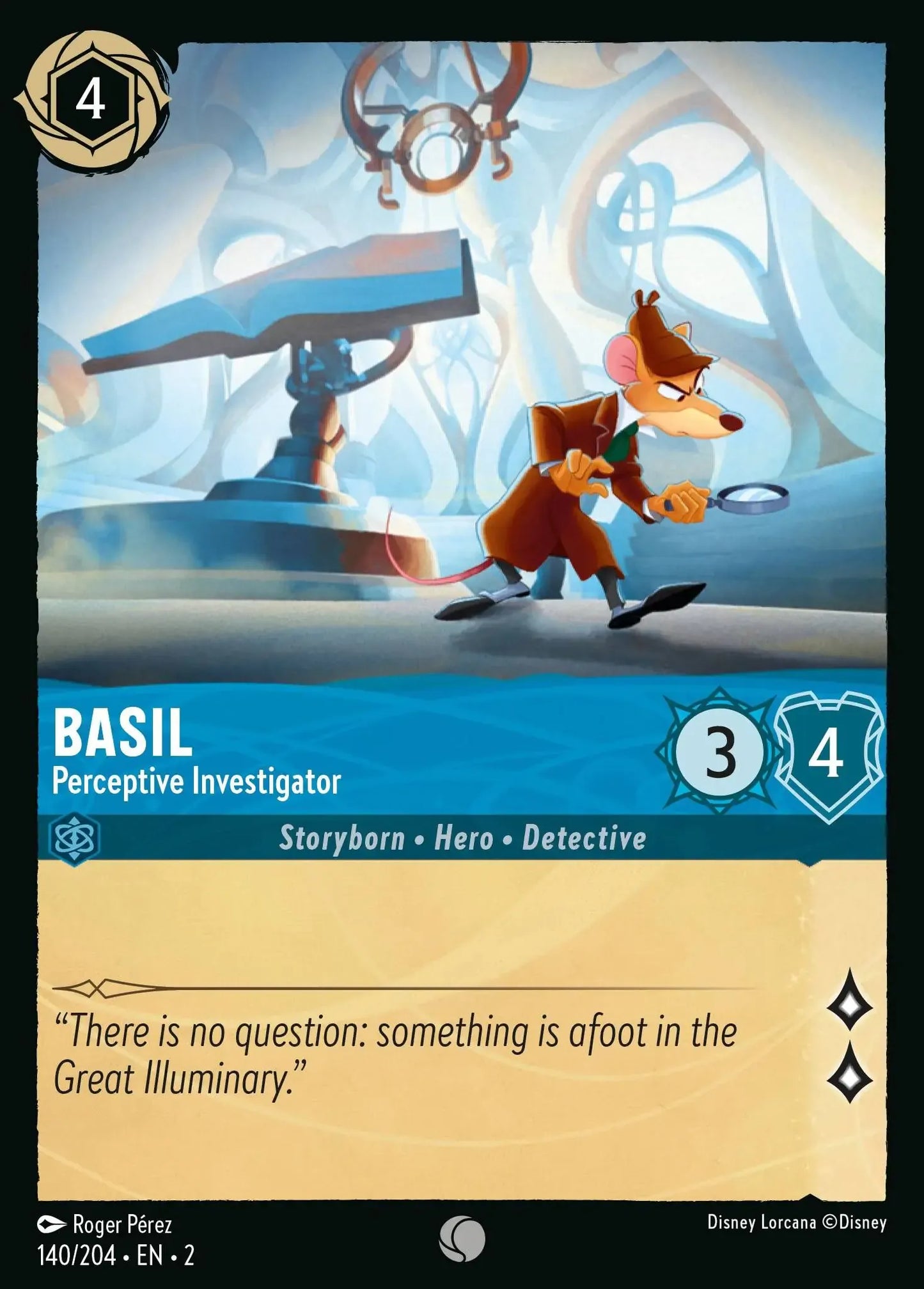 (140) Lorcana Rise of the Floodborn Single: Basil - Perceptive Investigator Holo Common