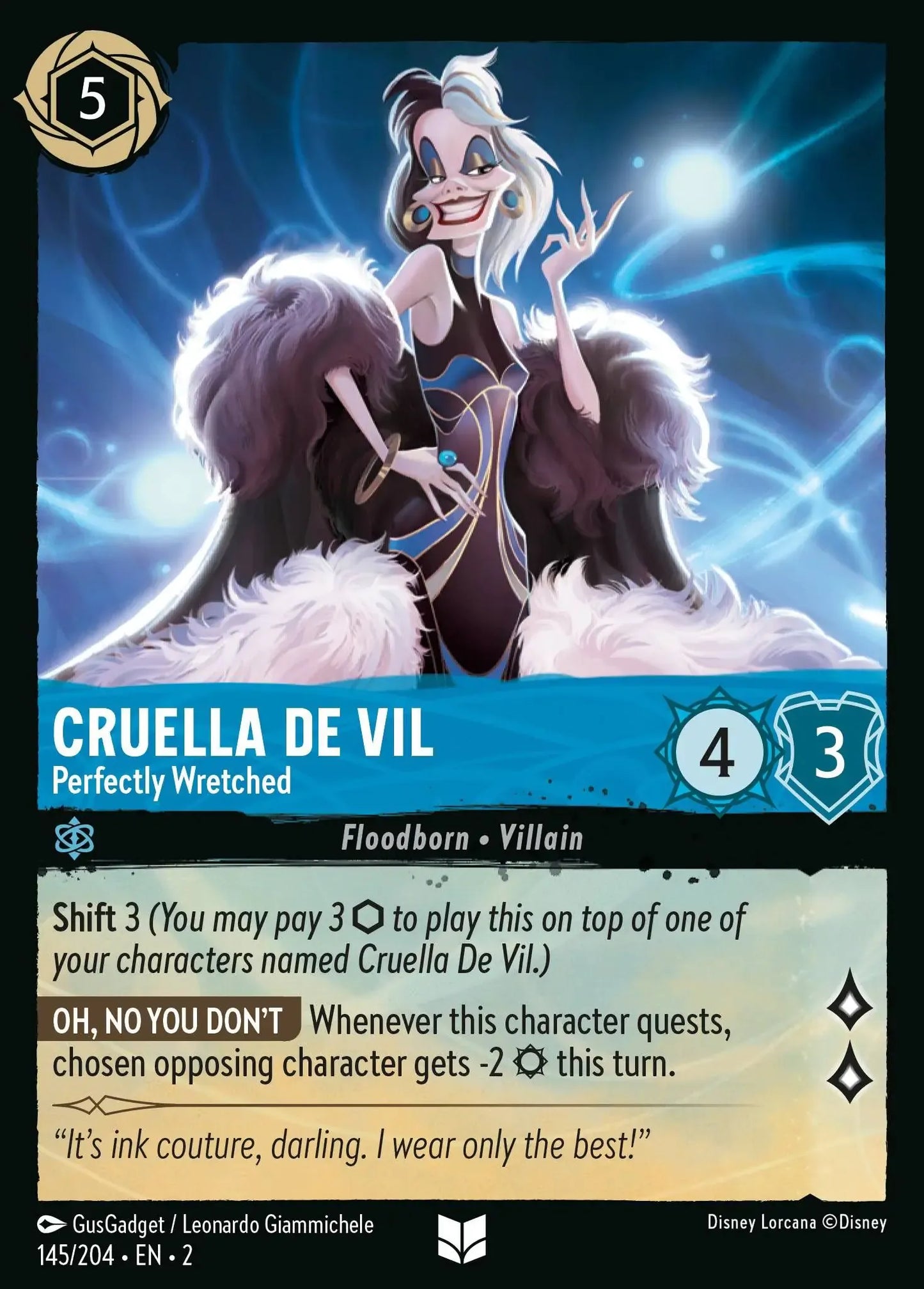 (145) Lorcana Rise of the Floodborn Single: Cruella De Vil - Perfectly Wretched Holo Uncommon