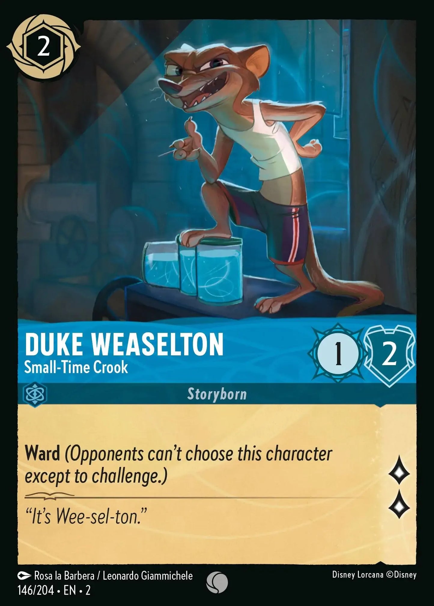 (146) Lorcana Rise of the Floodborn Single: Duke Weaselton - Small-Time Crook Holo Common