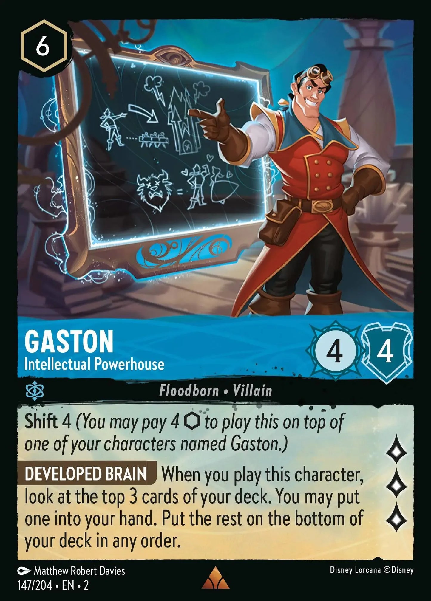 (147) Lorcana Rise of the Floodborn Single: Gaston - Intellectual Powerhouse Holo Rare