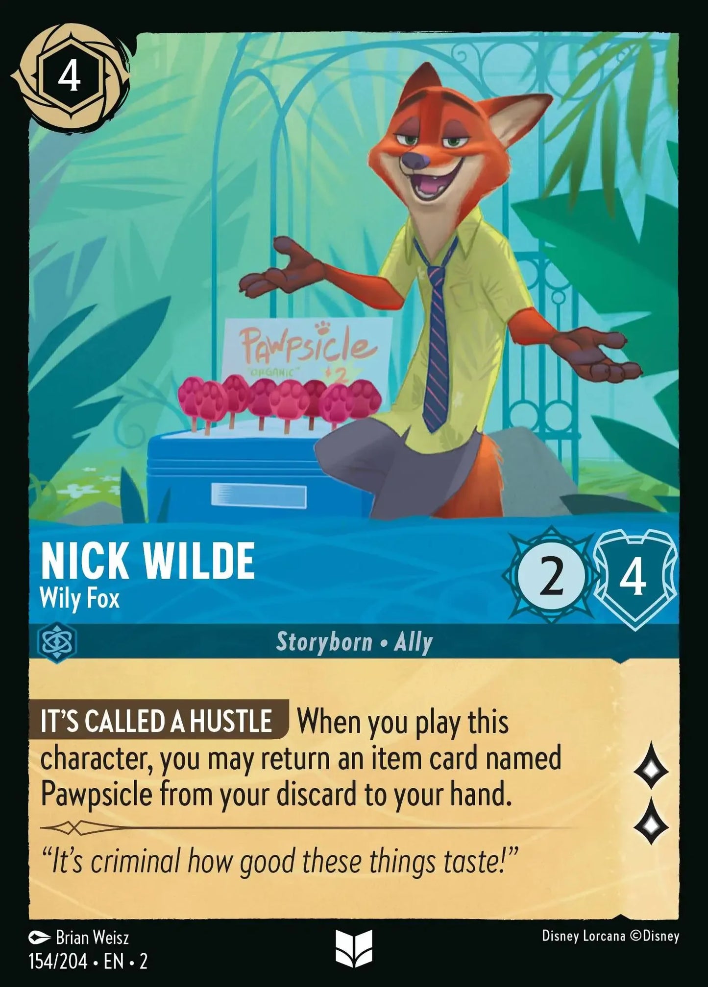 (154) Lorcana Rise of the Floodborn Single: Nick Wilde - Wily Fox Holo Uncommon