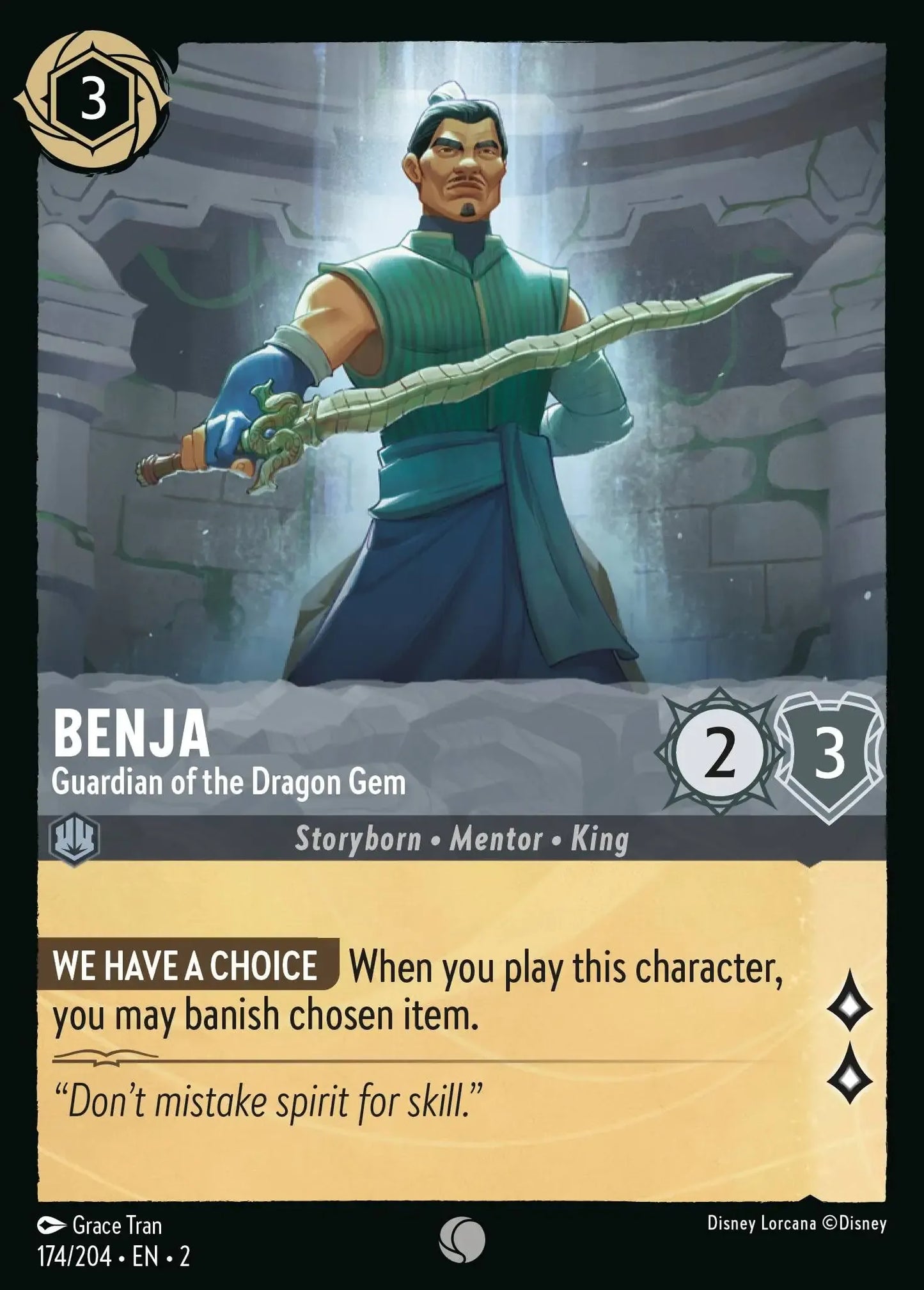 (174) Lorcana Rise of the Floodborn Single: Benja - Guardian of the Dragon Gem Holo Common