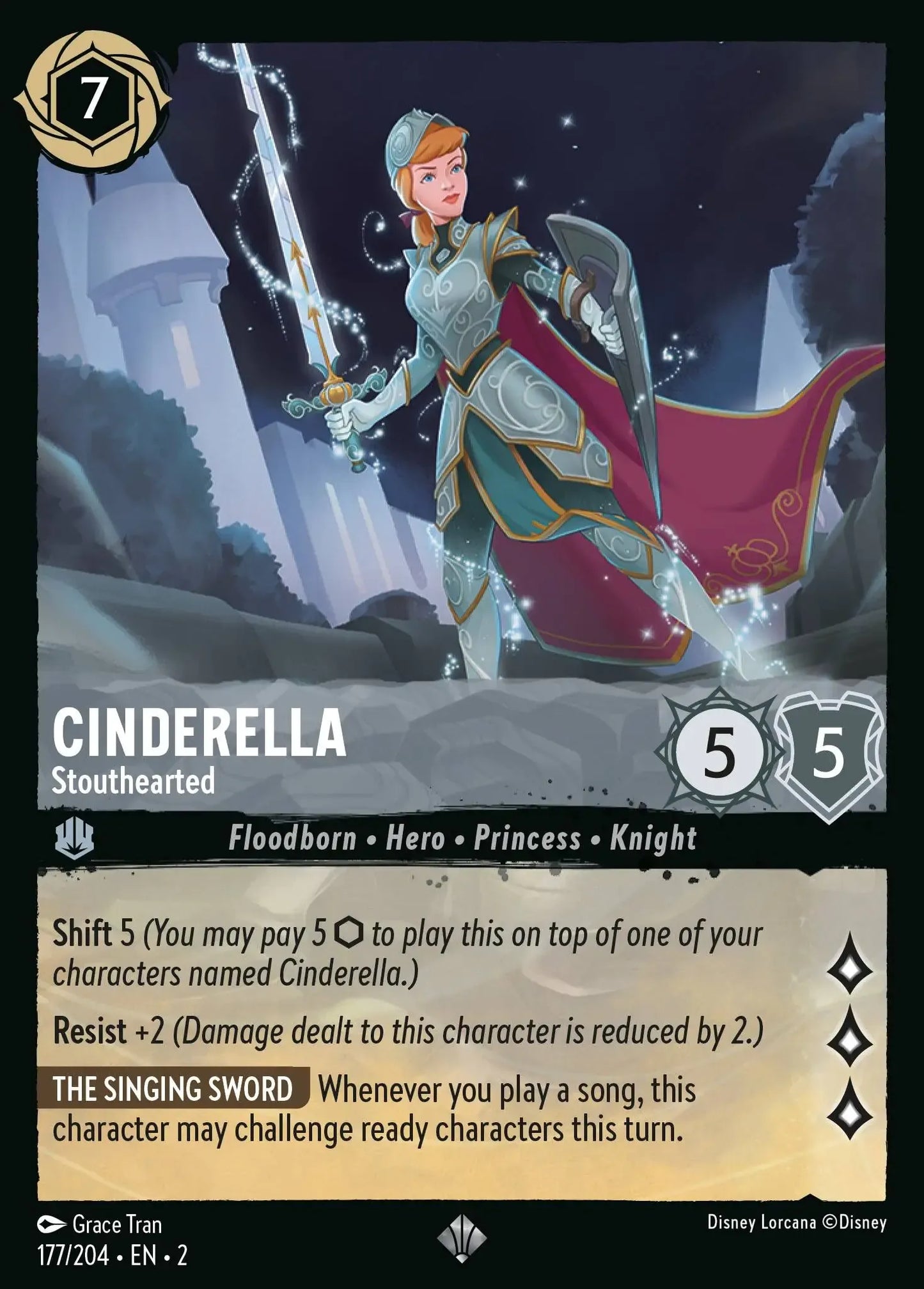 (177) Lorcana Rise of the Floodborn Single: Cinderella - Stouthearted Holo Super Rare