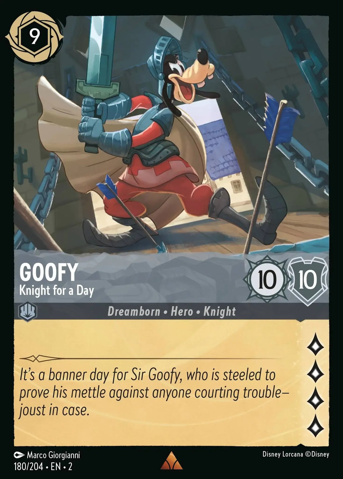 (180) Lorcana Rise of the Floodborn Single: Goofy - Knight for a Day Holo Rare