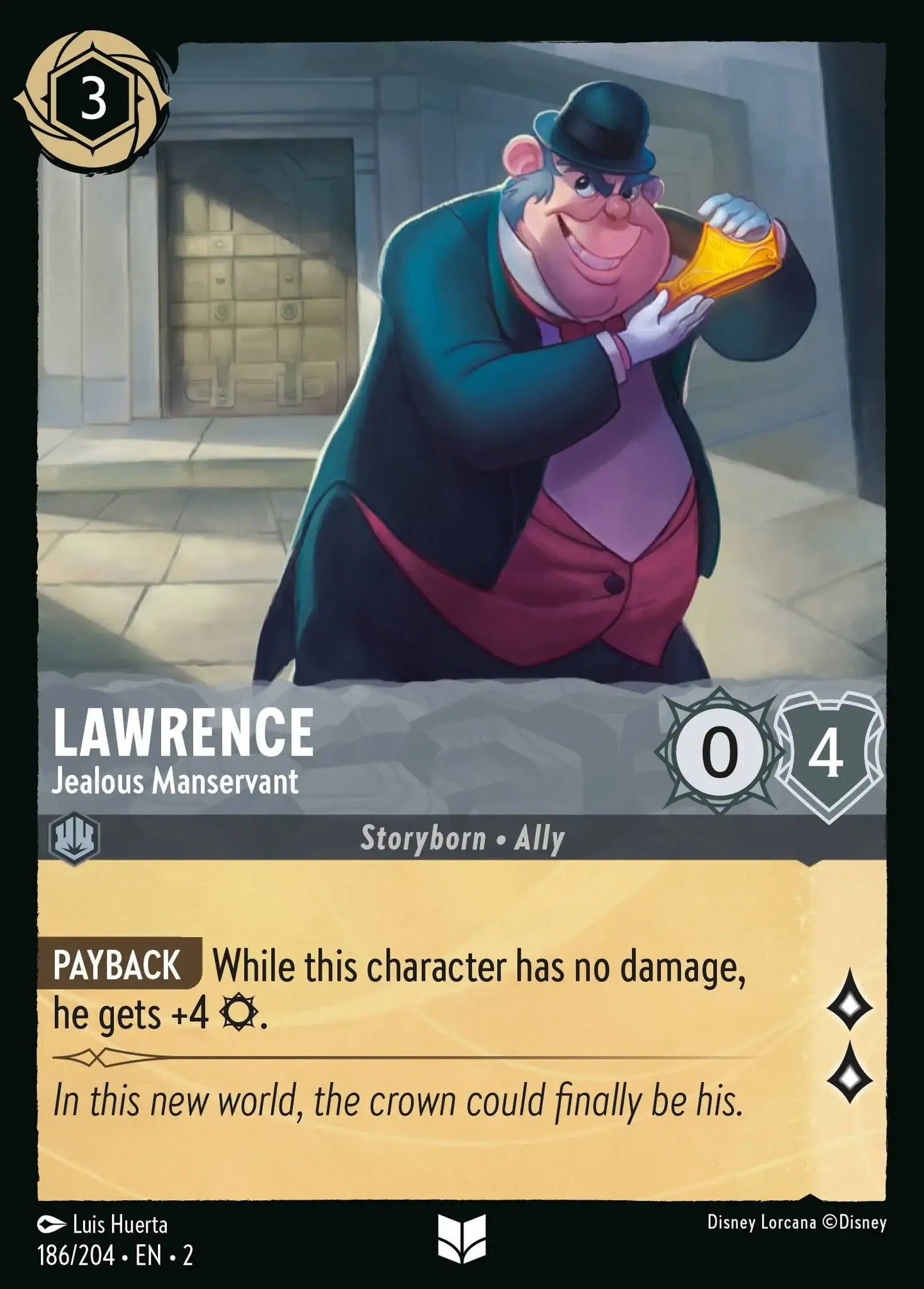 (186) Lorcana Rise of the Floodborn Single: Lawrence - Jealous Manservant Holo Uncommon