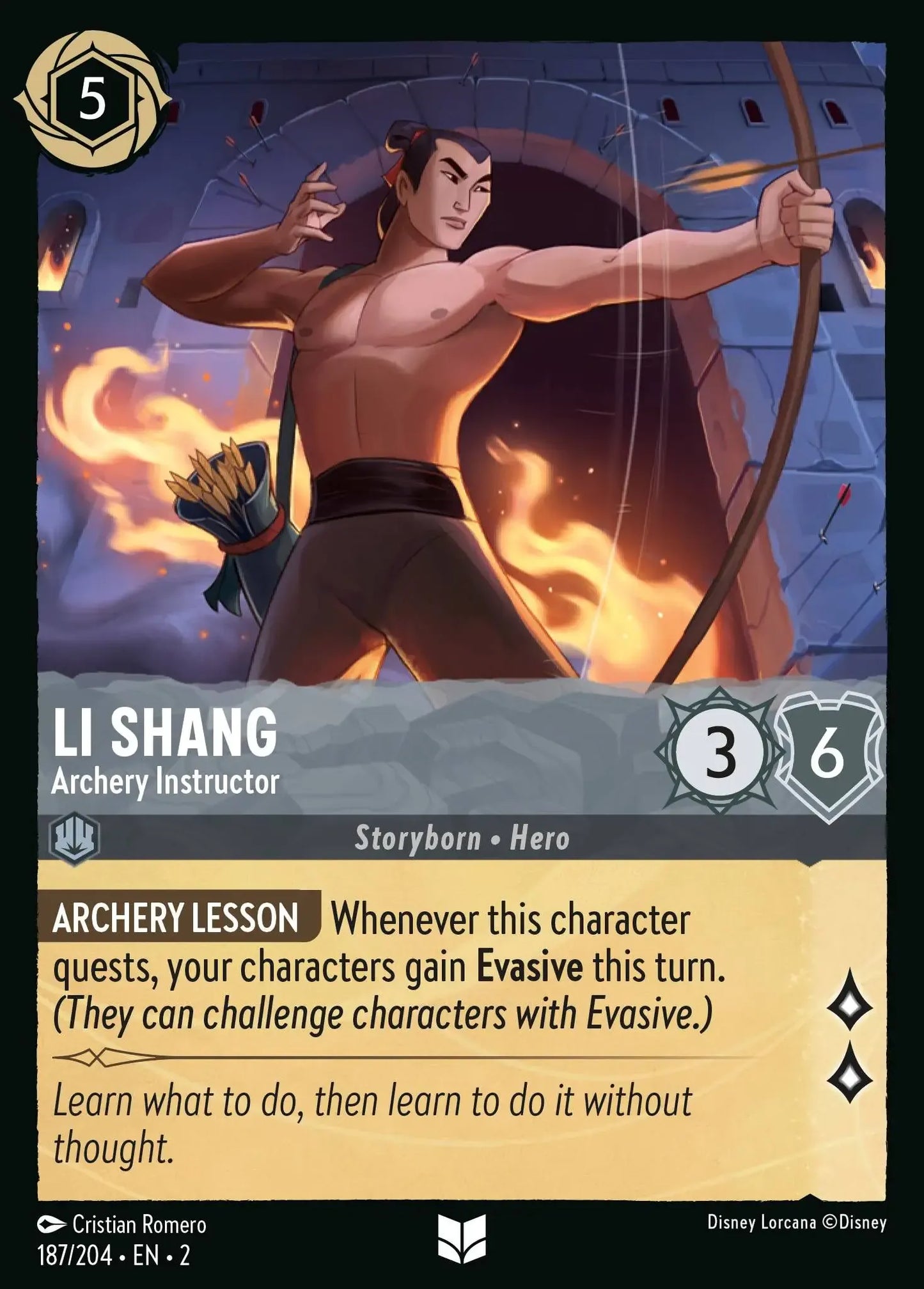 (187) Lorcana Rise of the Floodborn Single: Li Shang - Archery Instructor Uncommon