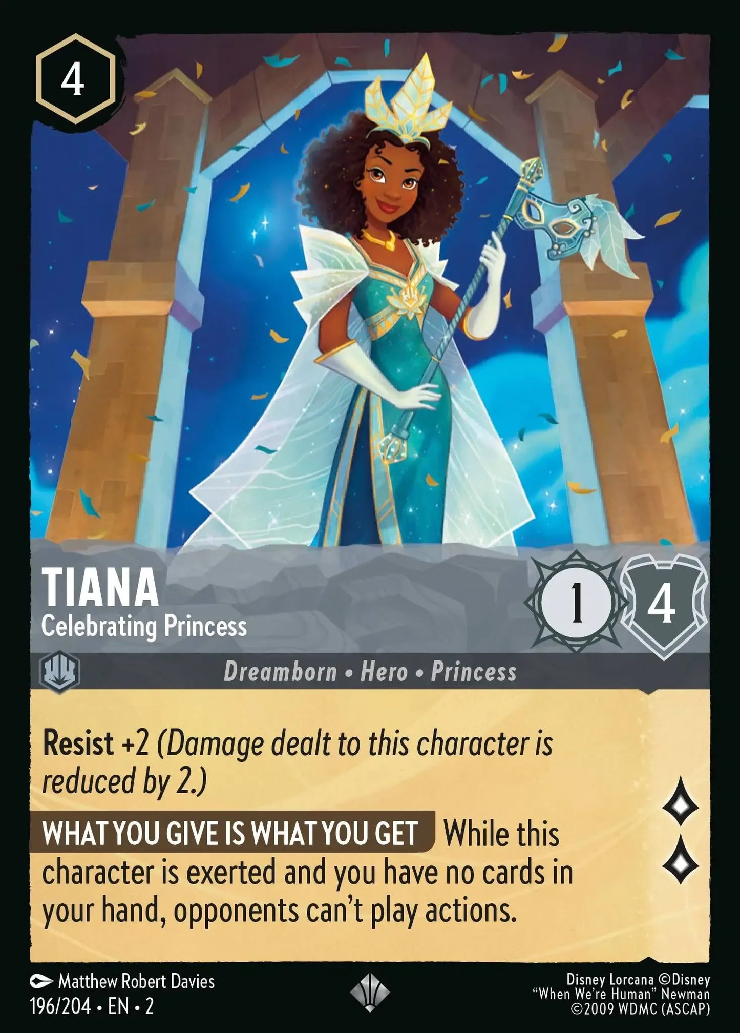 (196) Lorcana Rise of the Floodborn Single: Tiana - Celebrating Princess Holo Super Rare