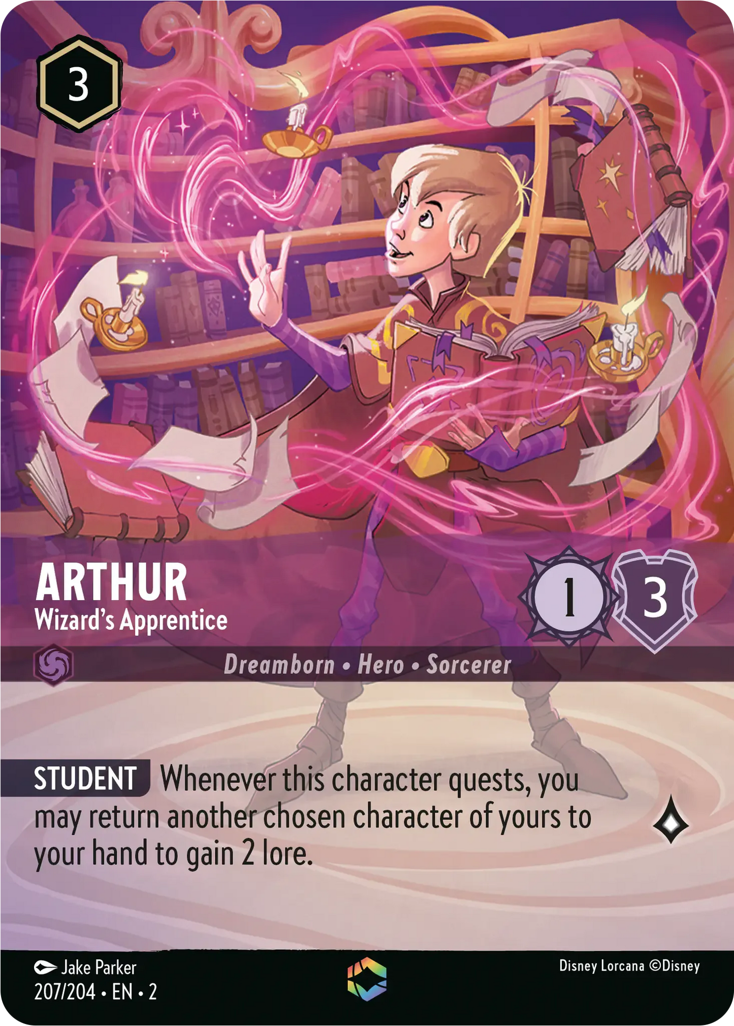 (207) Lorcana Rise of the Floodborn Single: Arthur - Wizard's Apprentice (V.2) Enchanted