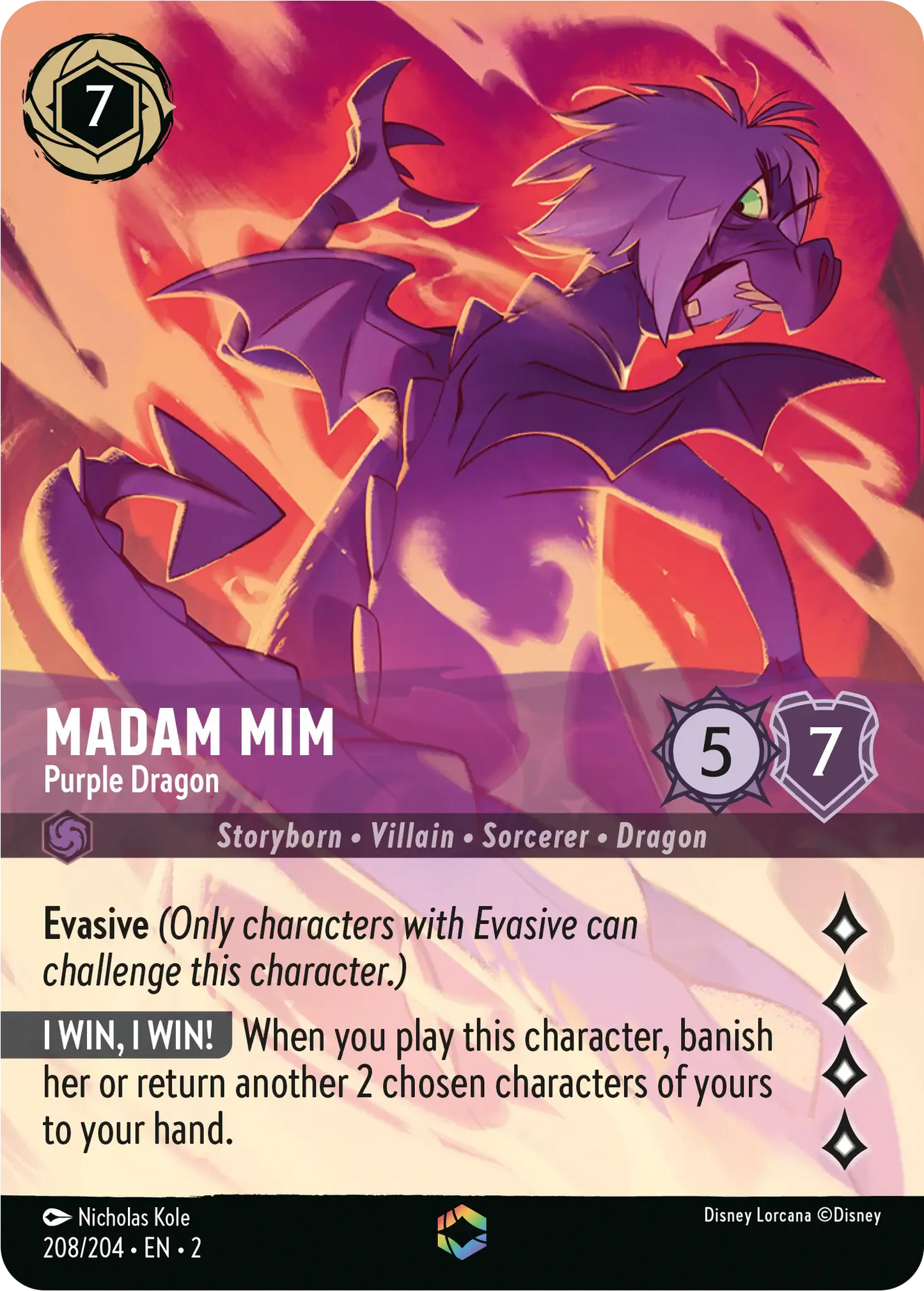 (208) Lorcana Rise of the Floodborn Single: Madam Mim - Purple Dragon (V.2) Enchanted
