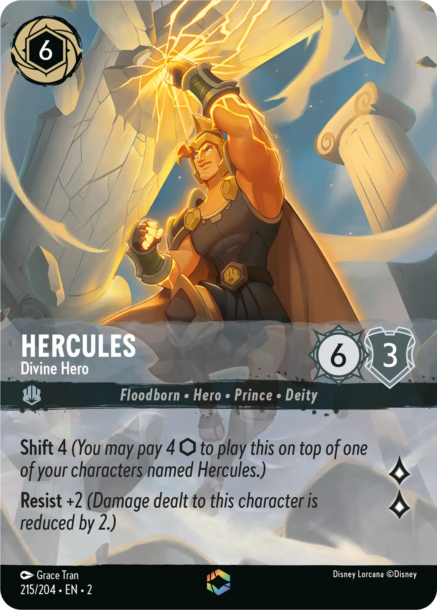 (215) Lorcana Rise of the Floodborn Single: Hercules - Divine Hero (V.2) Enchanted