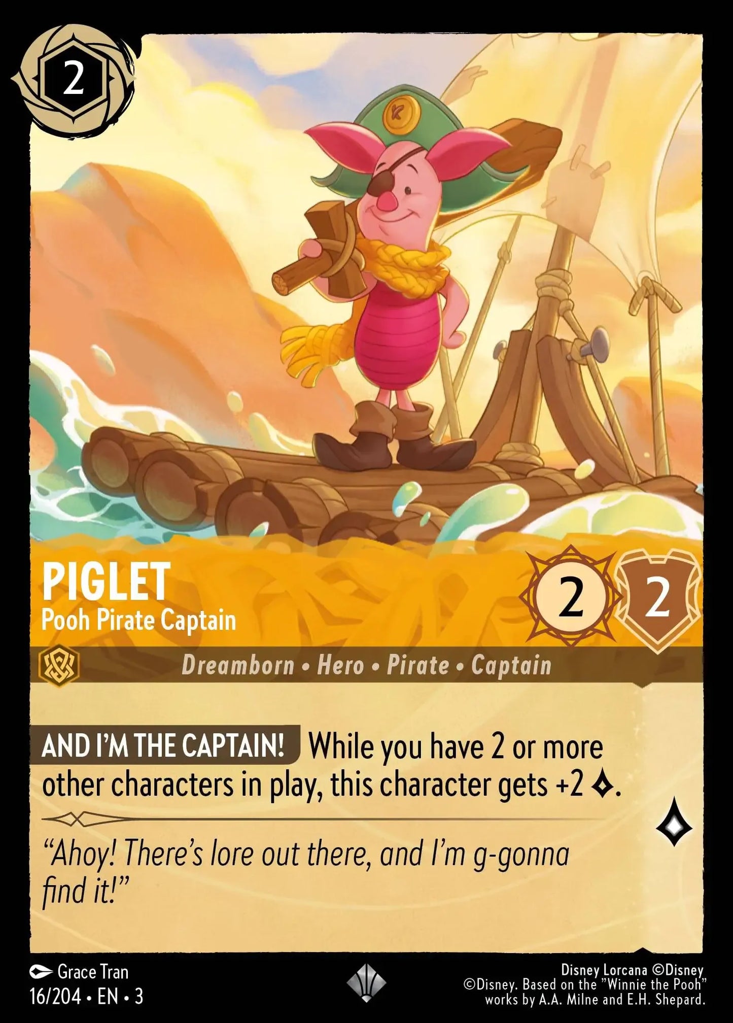 (016) Lorcana Into the Inklands Single: Piglet - Pooh Pirate Captain Super Rare