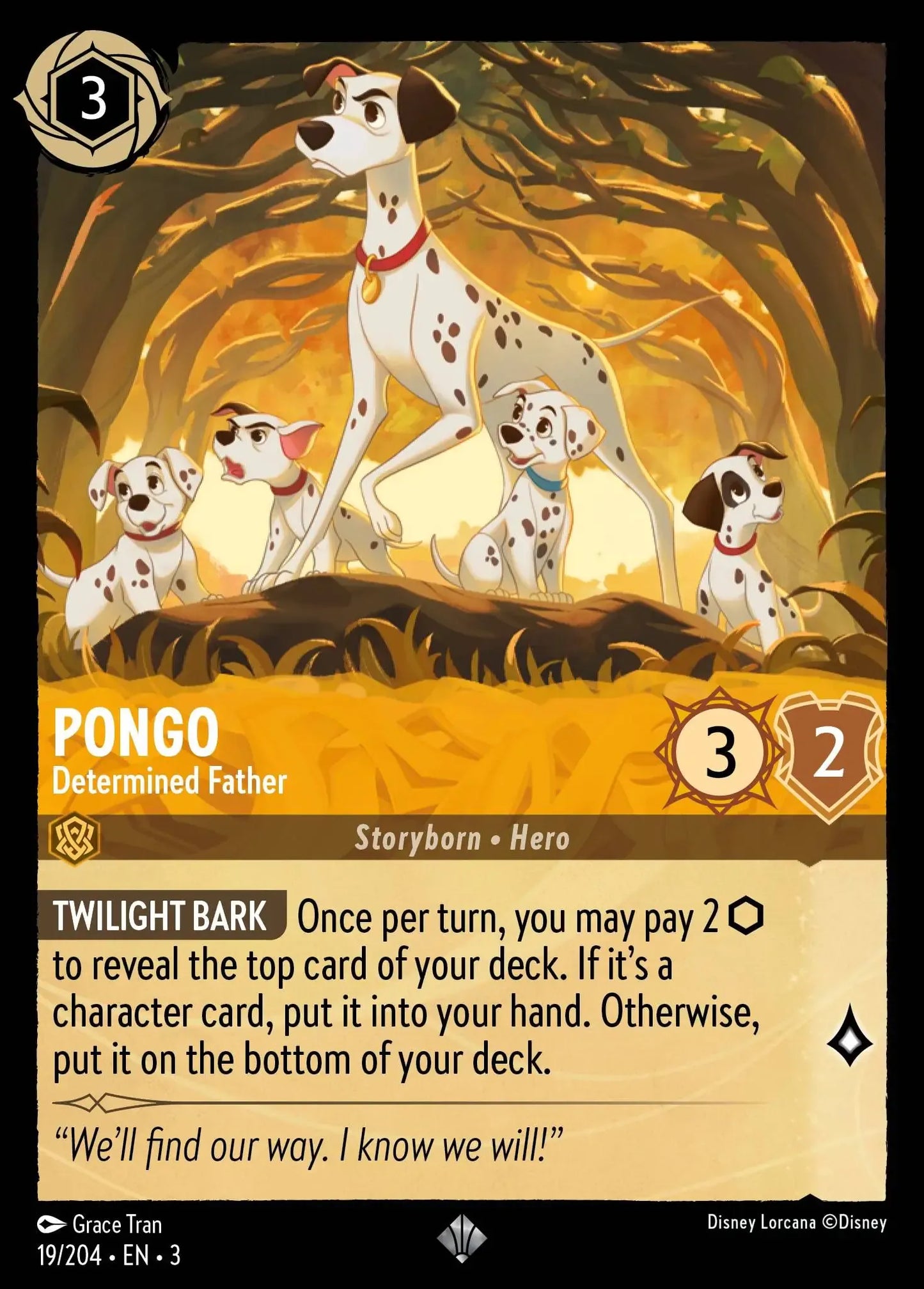 (019) Lorcana Into the Inklands Single: Pongo - Determined Father Holo Super Rare