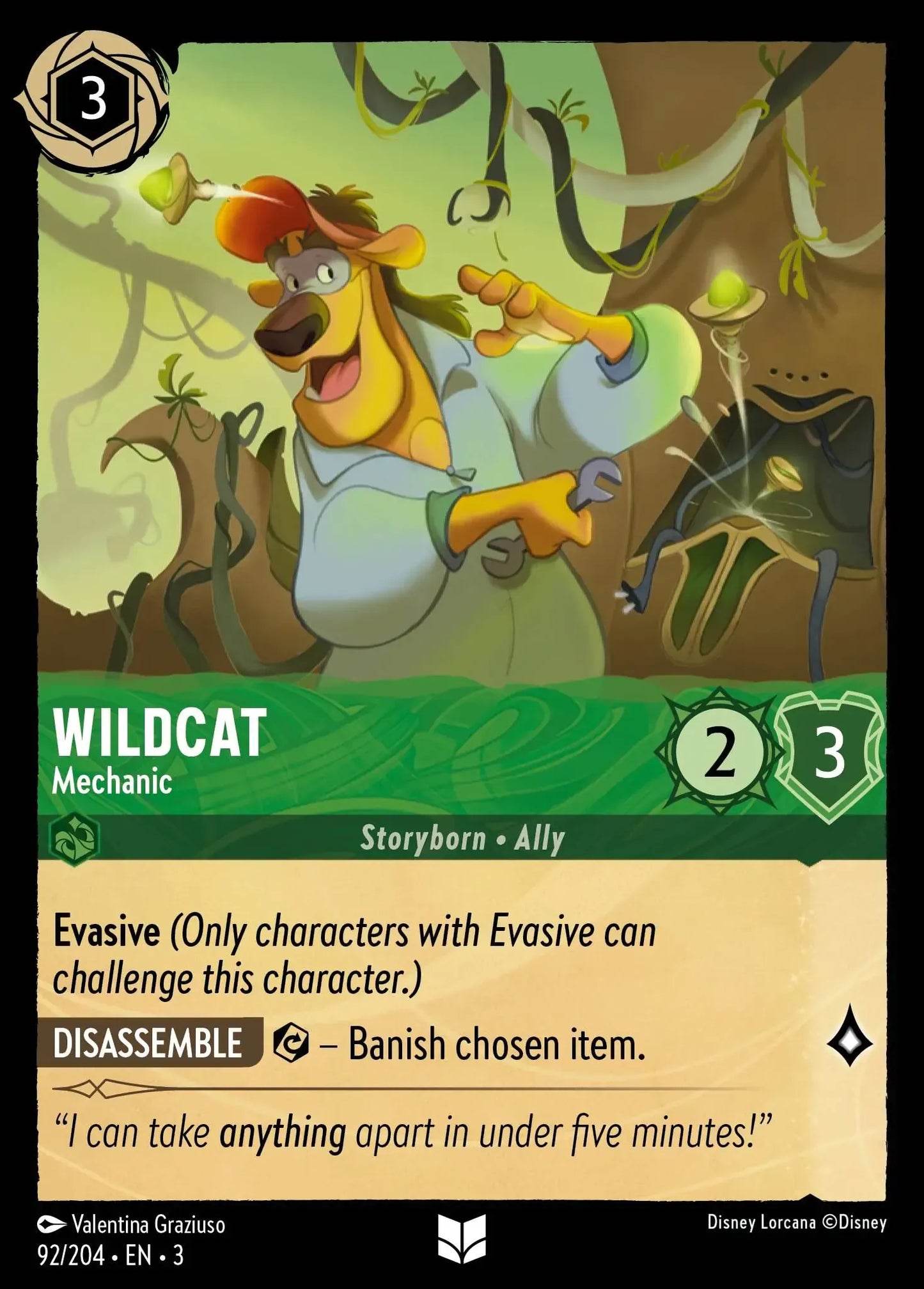 (092) Lorcana Into the Inklands Single: Wildcat - Mechanic Holo Uncommon