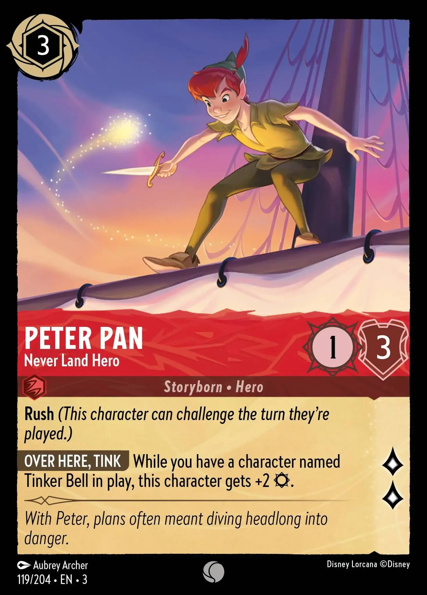 (119) Lorcana Into the Inklands Single: Peter Pan - Never Land Hero Common