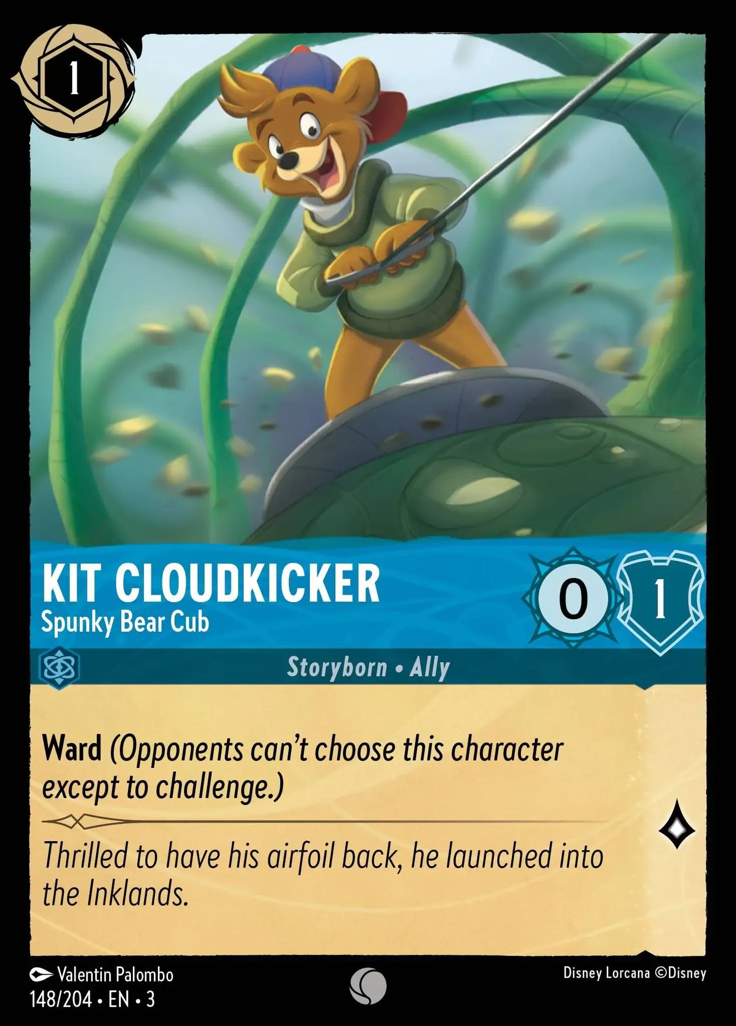 (148) Lorcana Into the Inklands Single: Kit Cloudkicker - Spunky Bear Cub Common