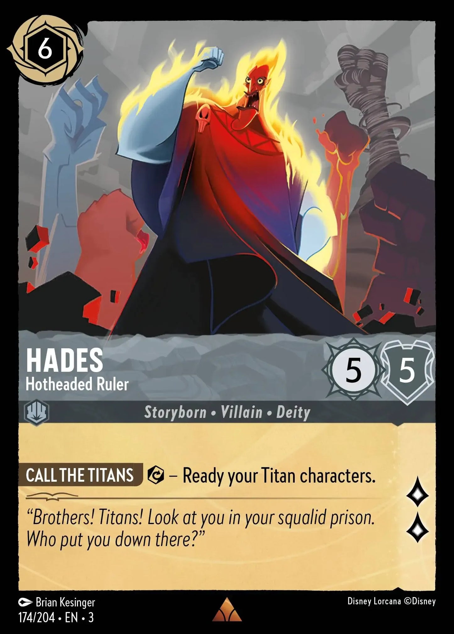 (174) Lorcana Into the Inklands Single: Hades - Hotheaded Ruler Holo Rare