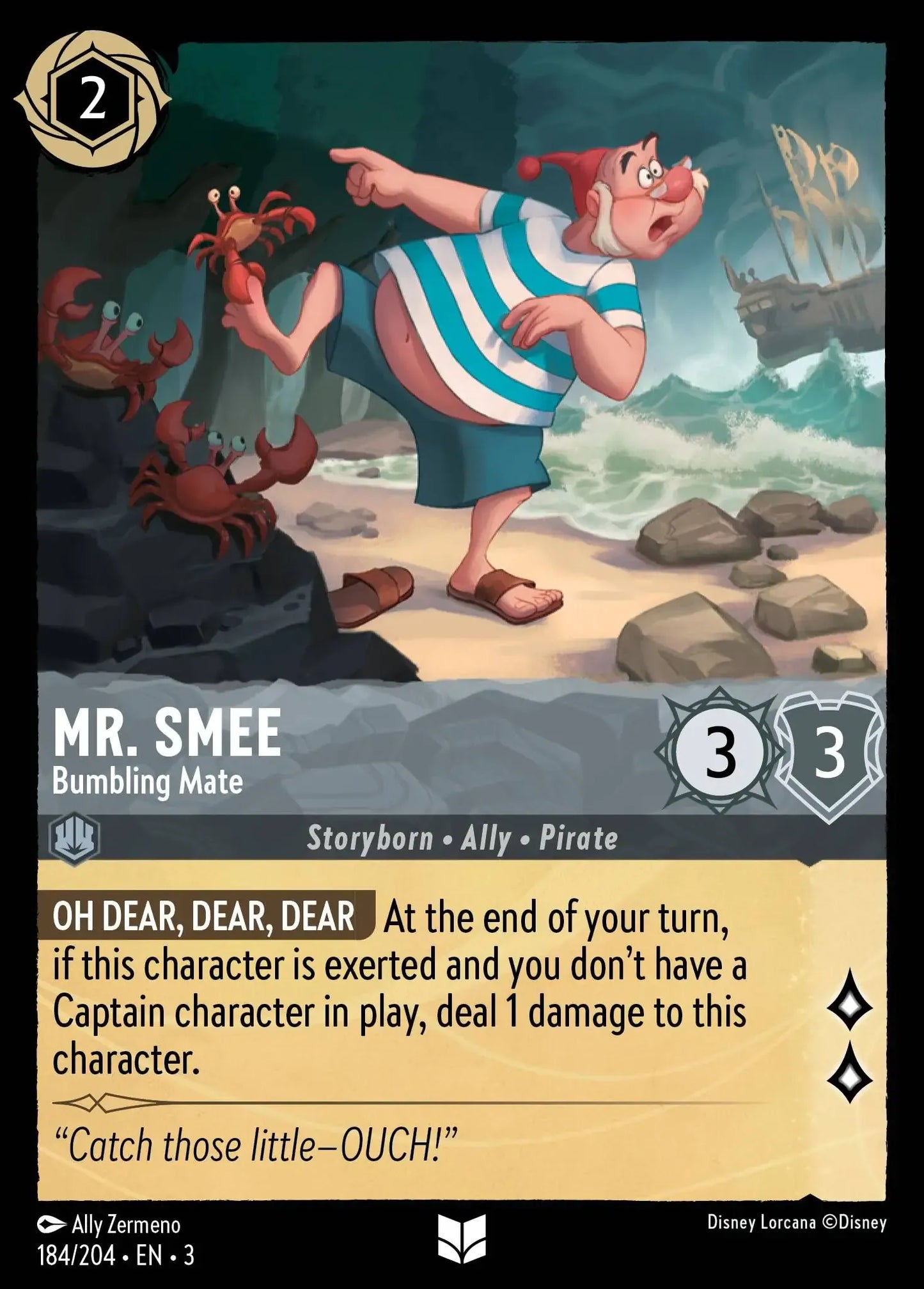 (184) Lorcana Into the Inklands Single: Mr. Smee - Bumbling Mate Holo Uncommon