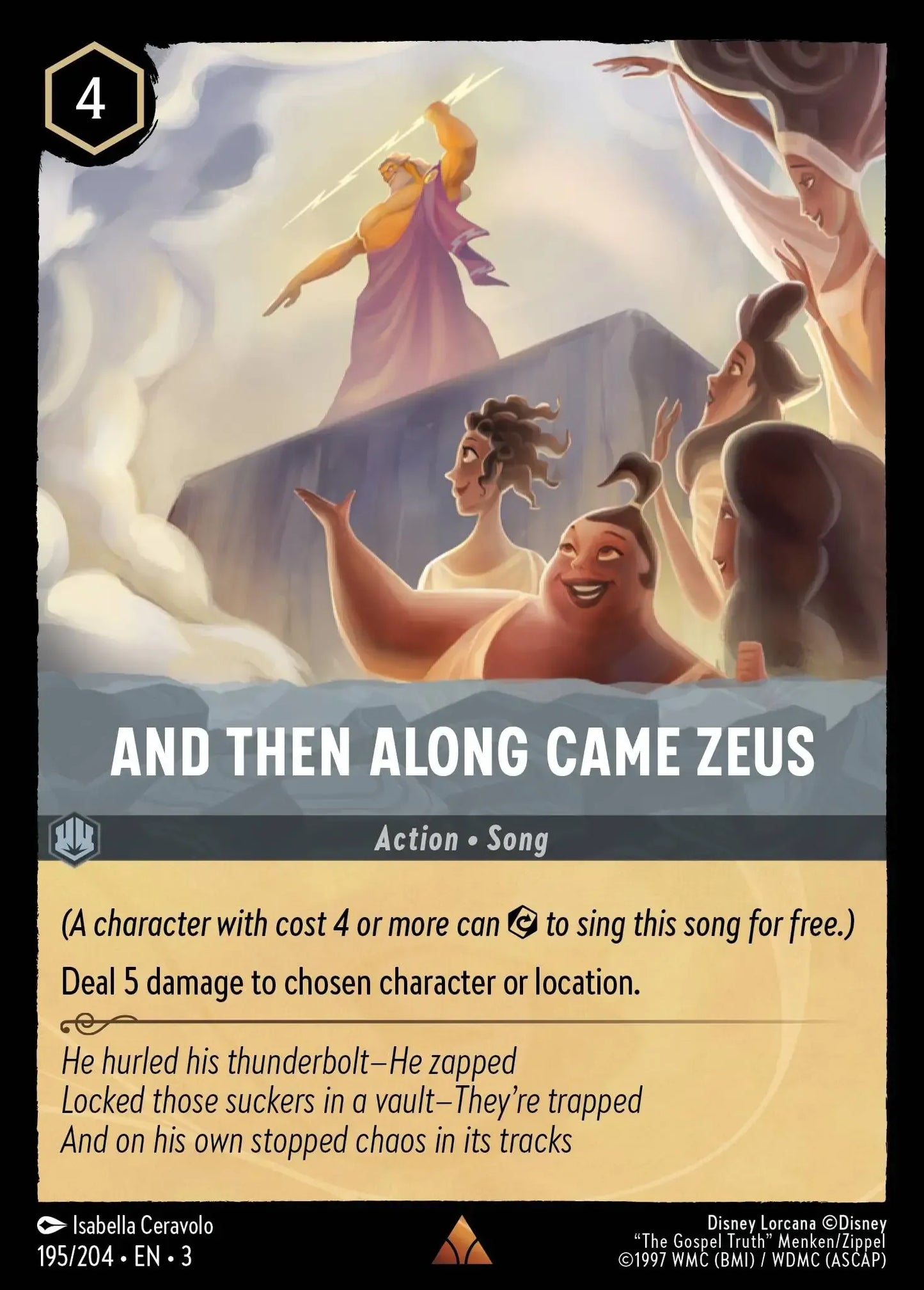 (195) Lorcana Into the Inklands Single: And Then Along Came Zeus (V.1) Rare