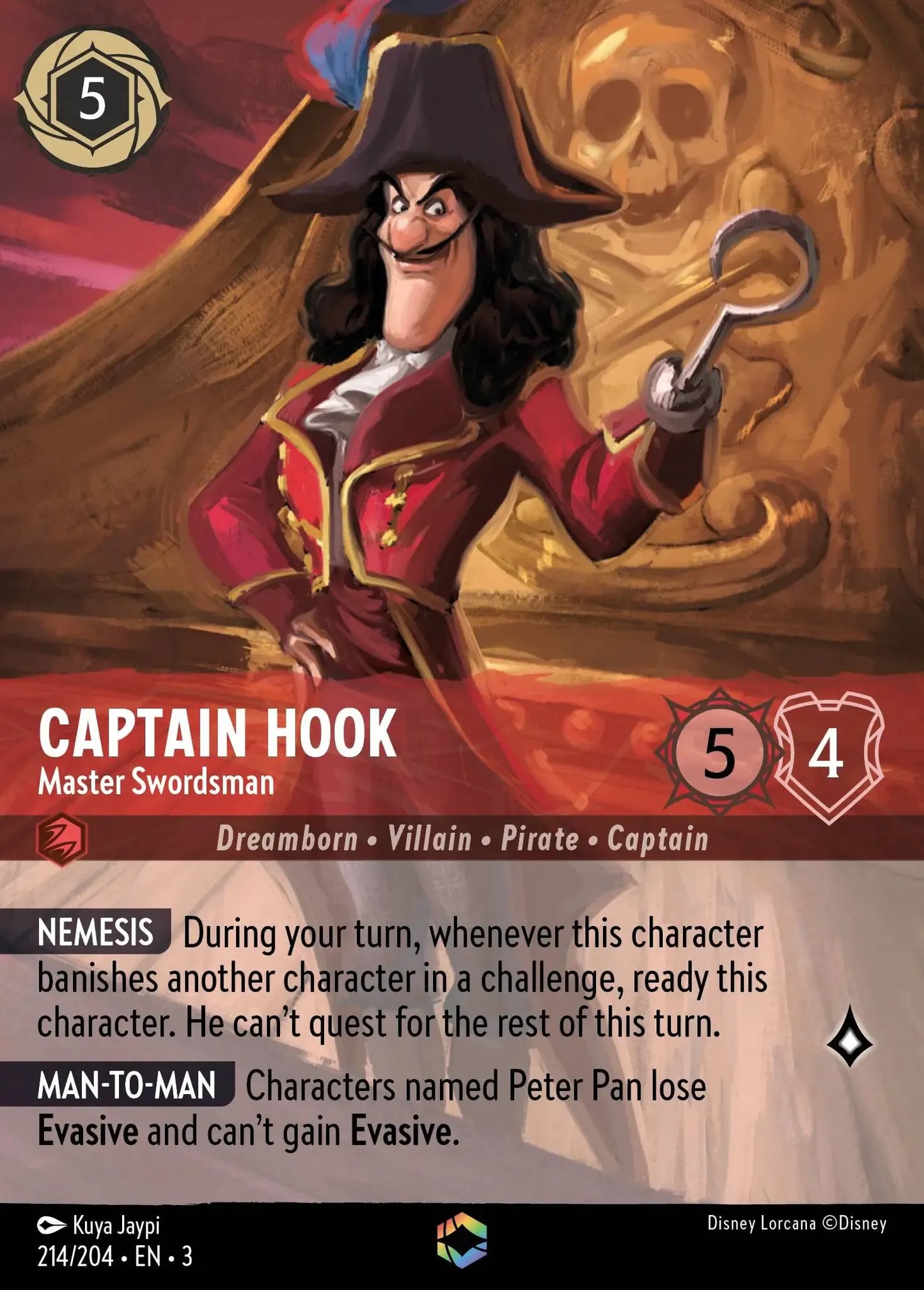 (214) Lorcana Into the Inklands Single: Captain Hook - Master Swordsman (V.2) Enchanted