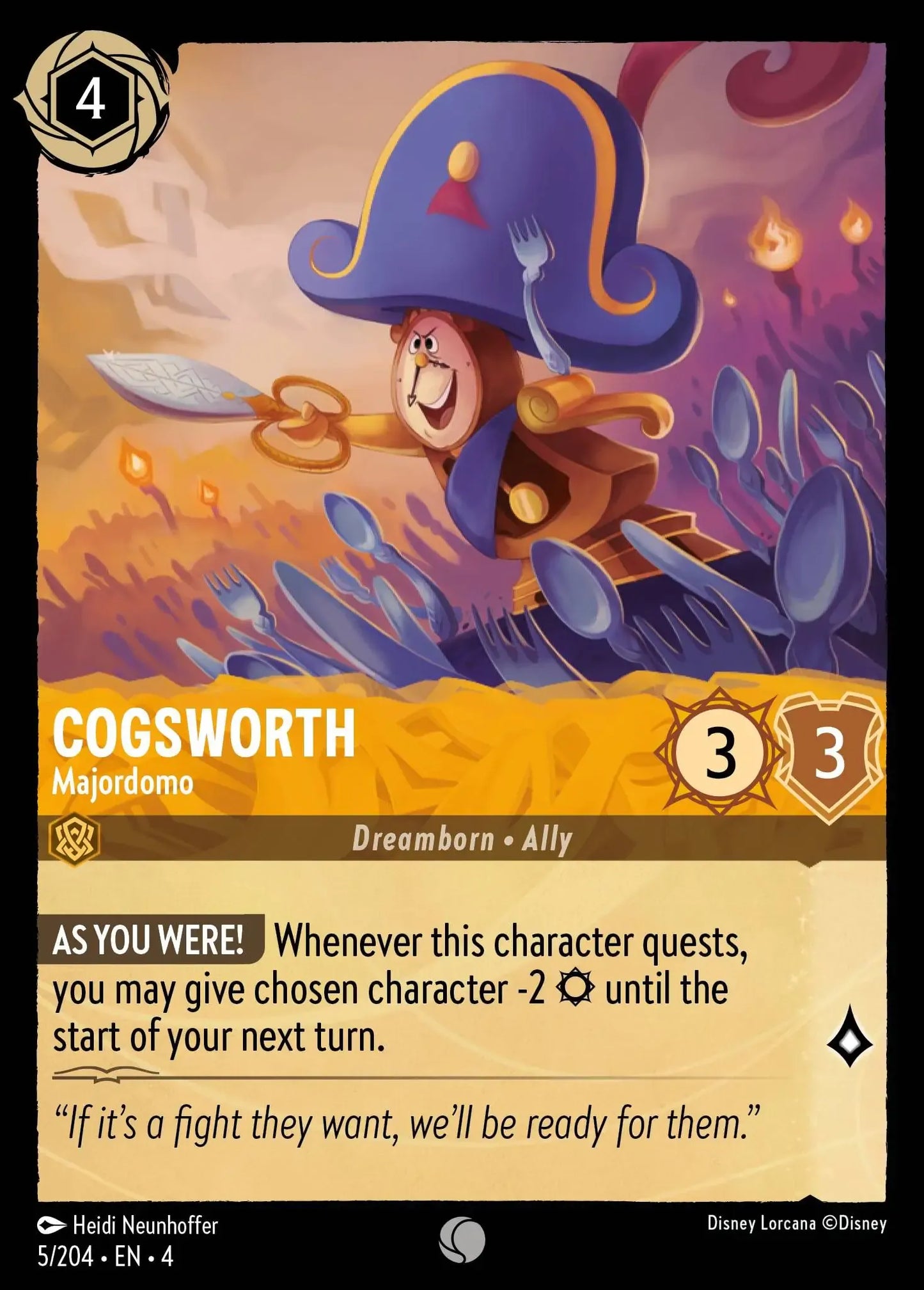(005) Lorcana Ursula's Return Single: Cogsworth - Majordomo Holo Common